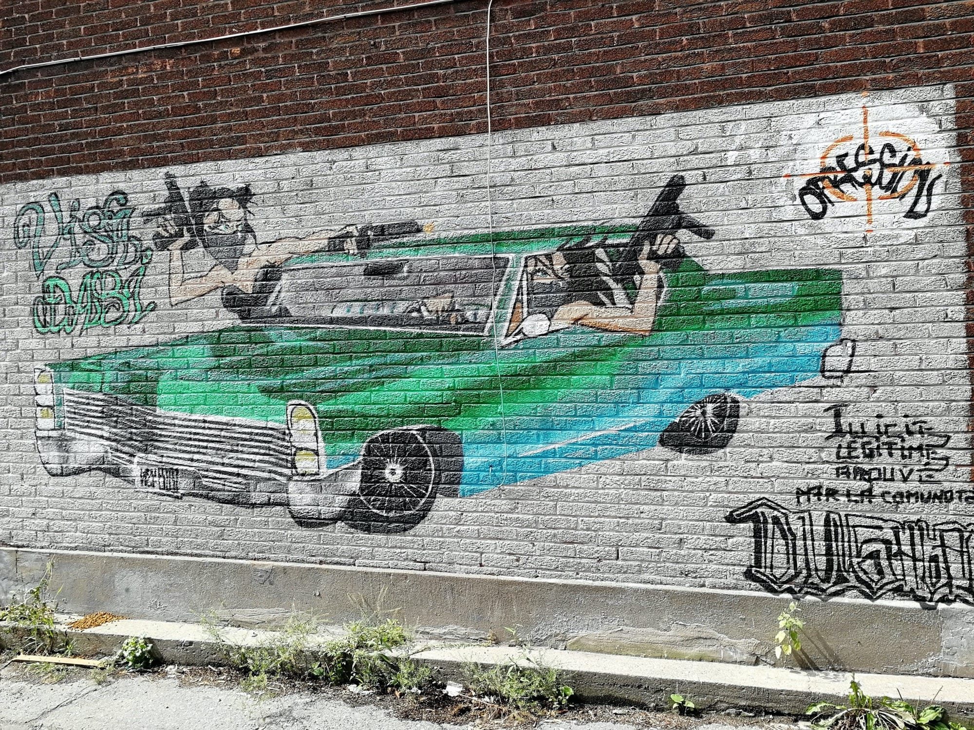 The Green Lowrider and the Armed Men — Street art in Montréal