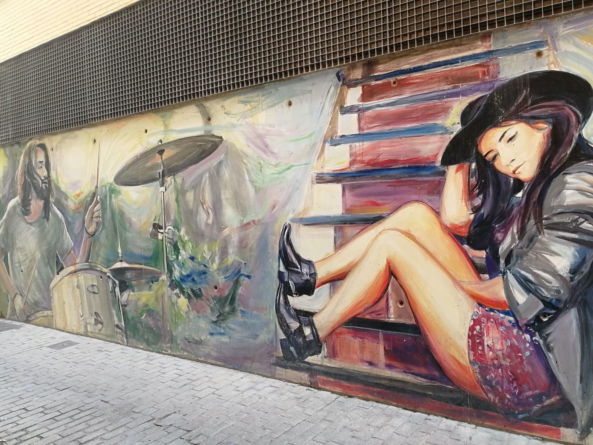 Drummer and Young Woman on the Stairs — Street art in València