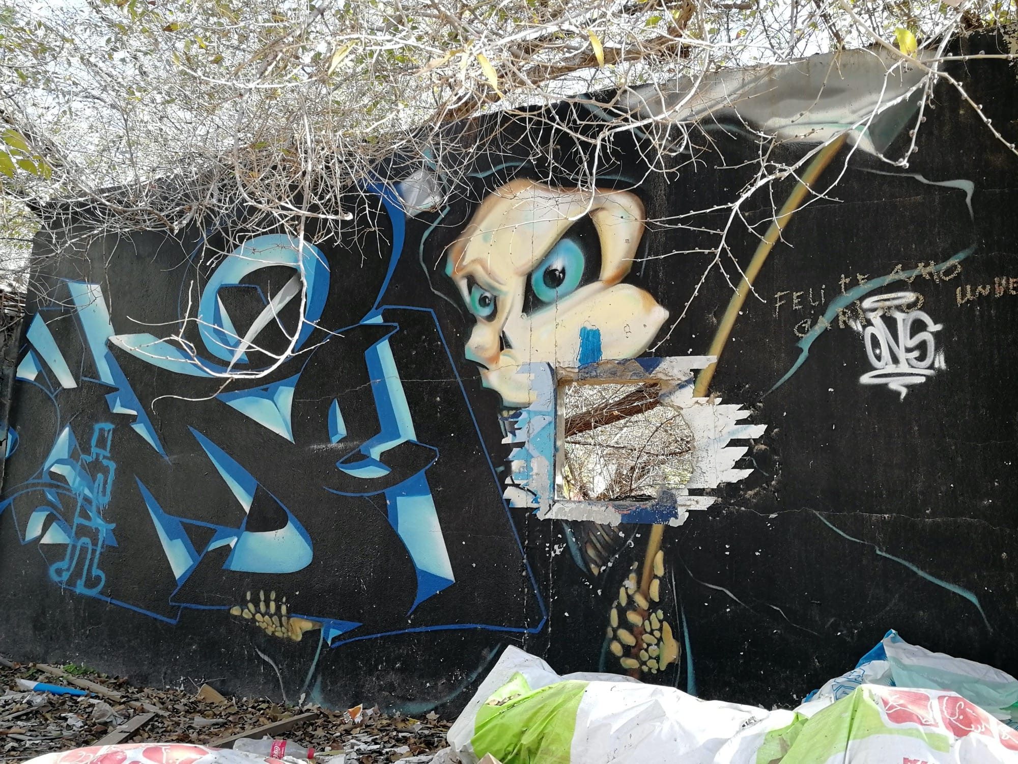 Blue Wildstyle with Skull Character — Street art in València