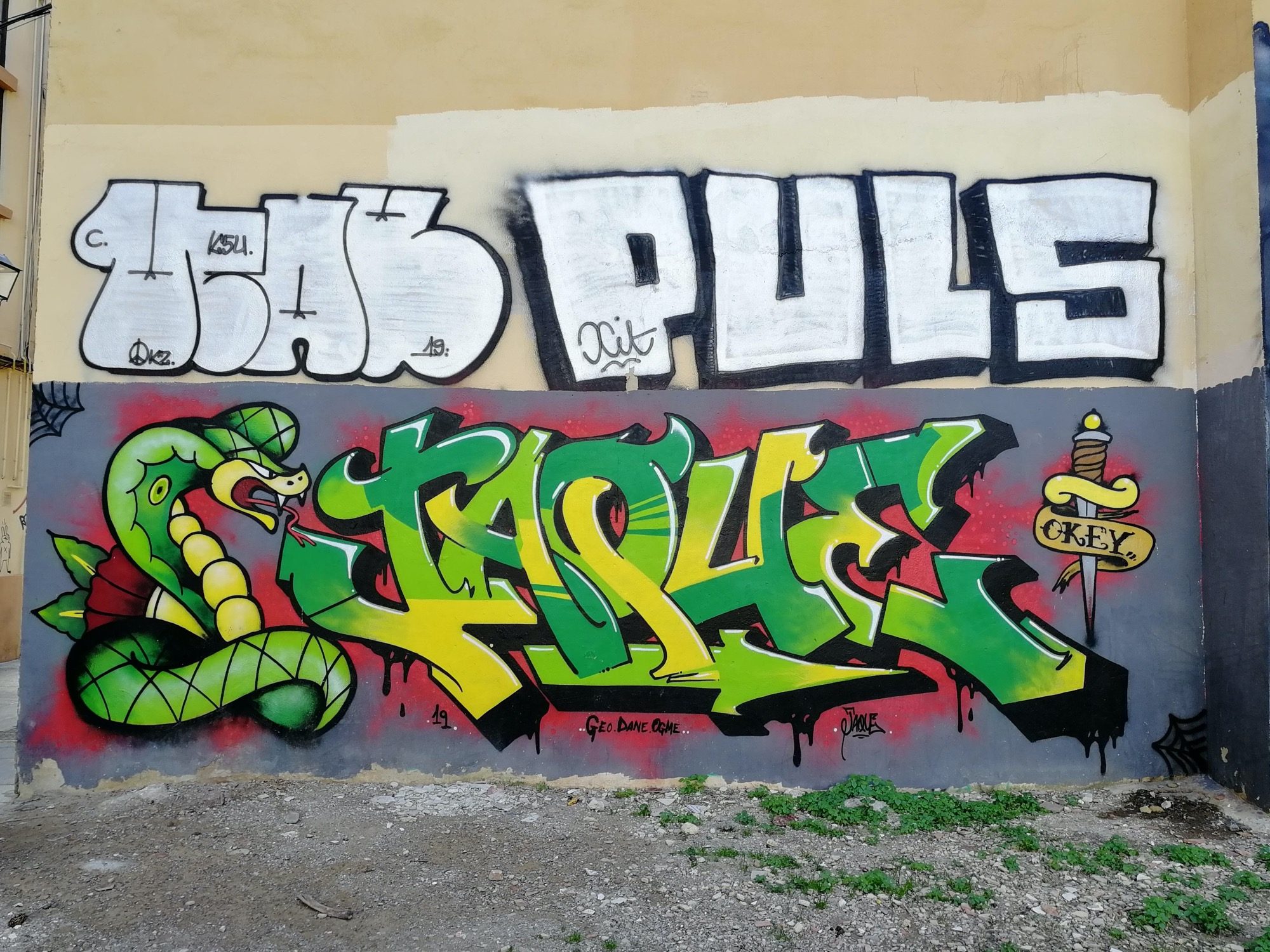 Green Snake and PULS Wildstyle Letters — Street art in València