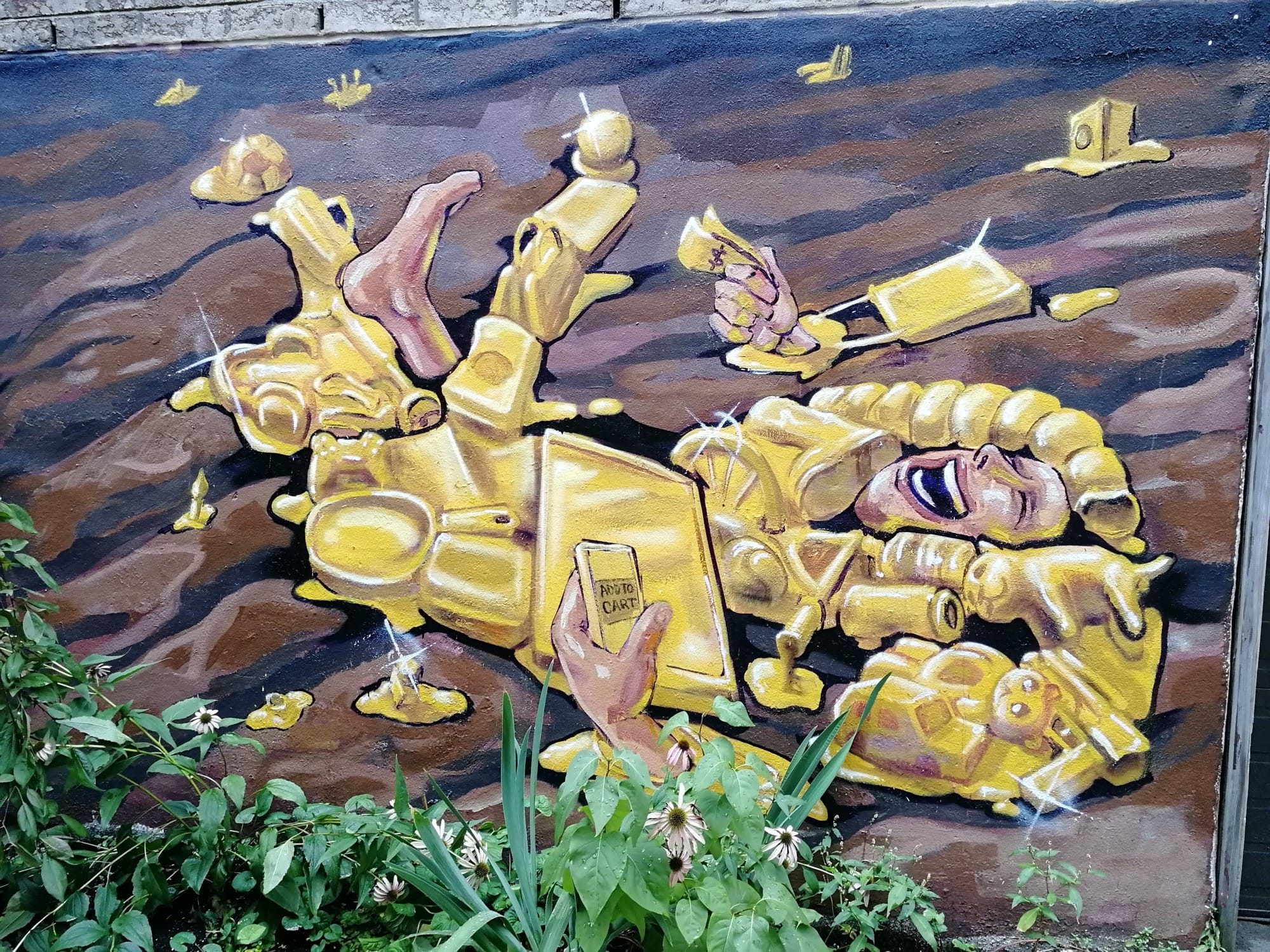 Golden Figure in the Wave — Street art in Montréal