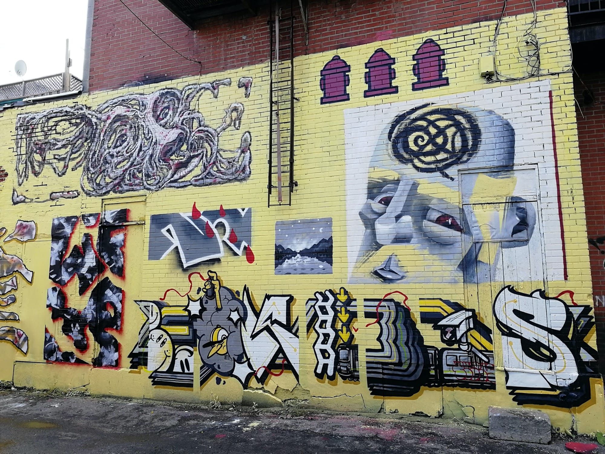 Yellow Wall of the Alley — Street art in Montréal