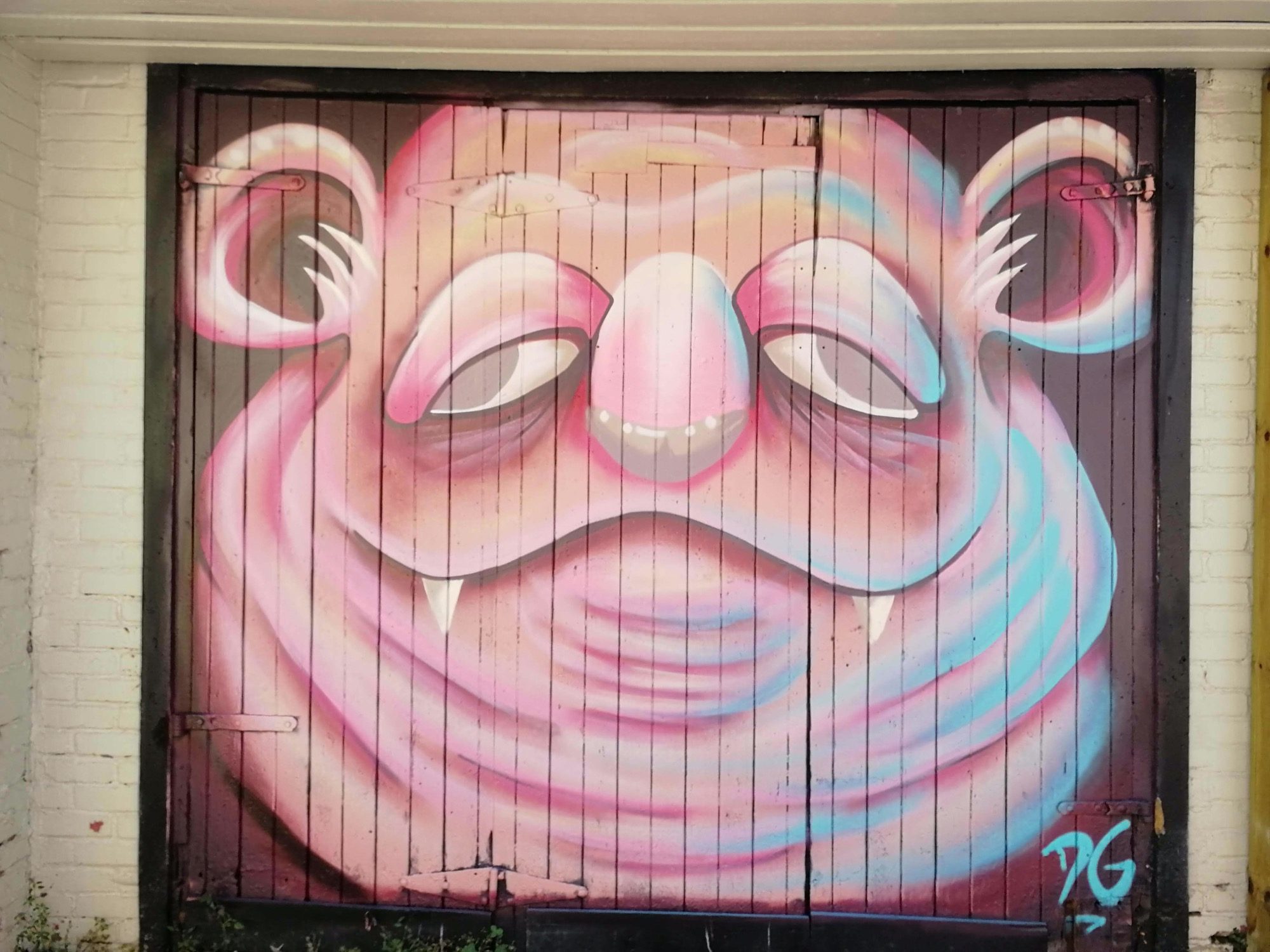 Pink-Cyan Pop Art Portrait — Street art in Montréal