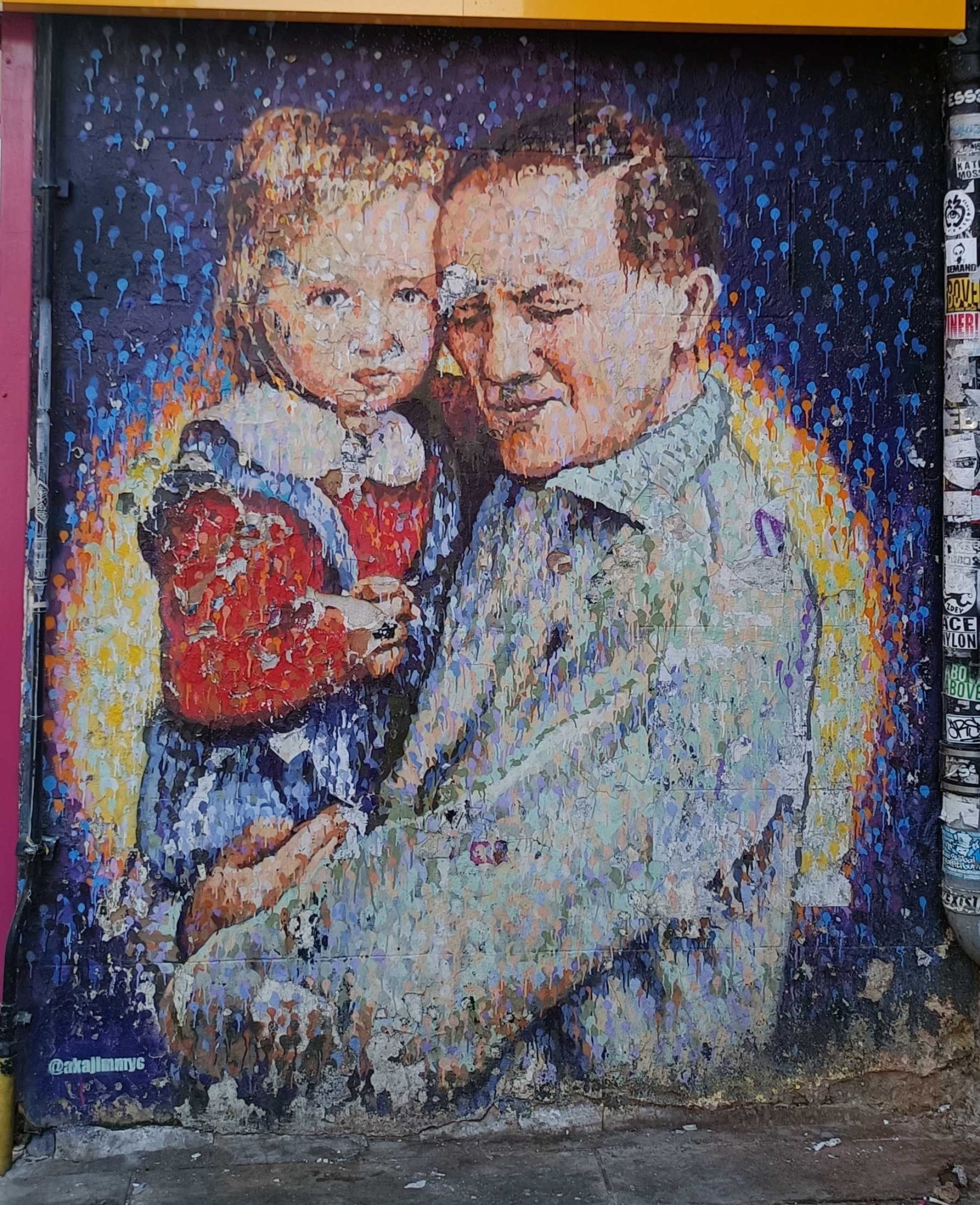 Father and Child in Pointillism — Street art by James Cochran (Jimmy C) in London
