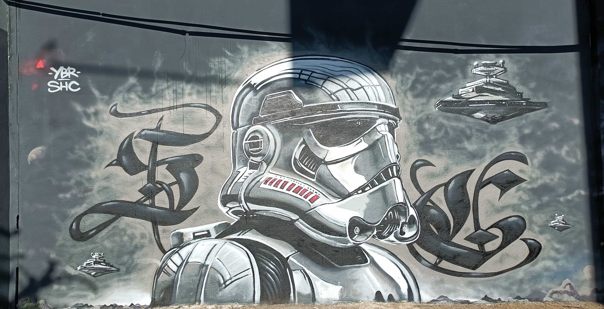 Chrome Stormtrooper — Street art by YBR in Prague