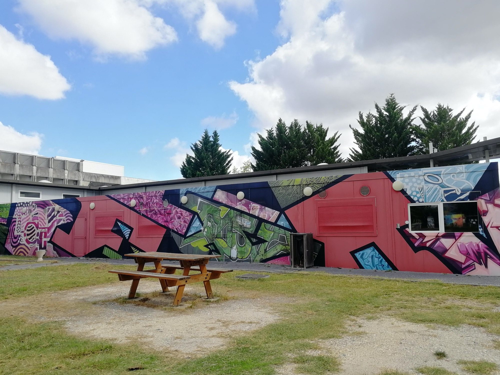 Green and Purple Shards on the Pink Wall — Street art in Pessac