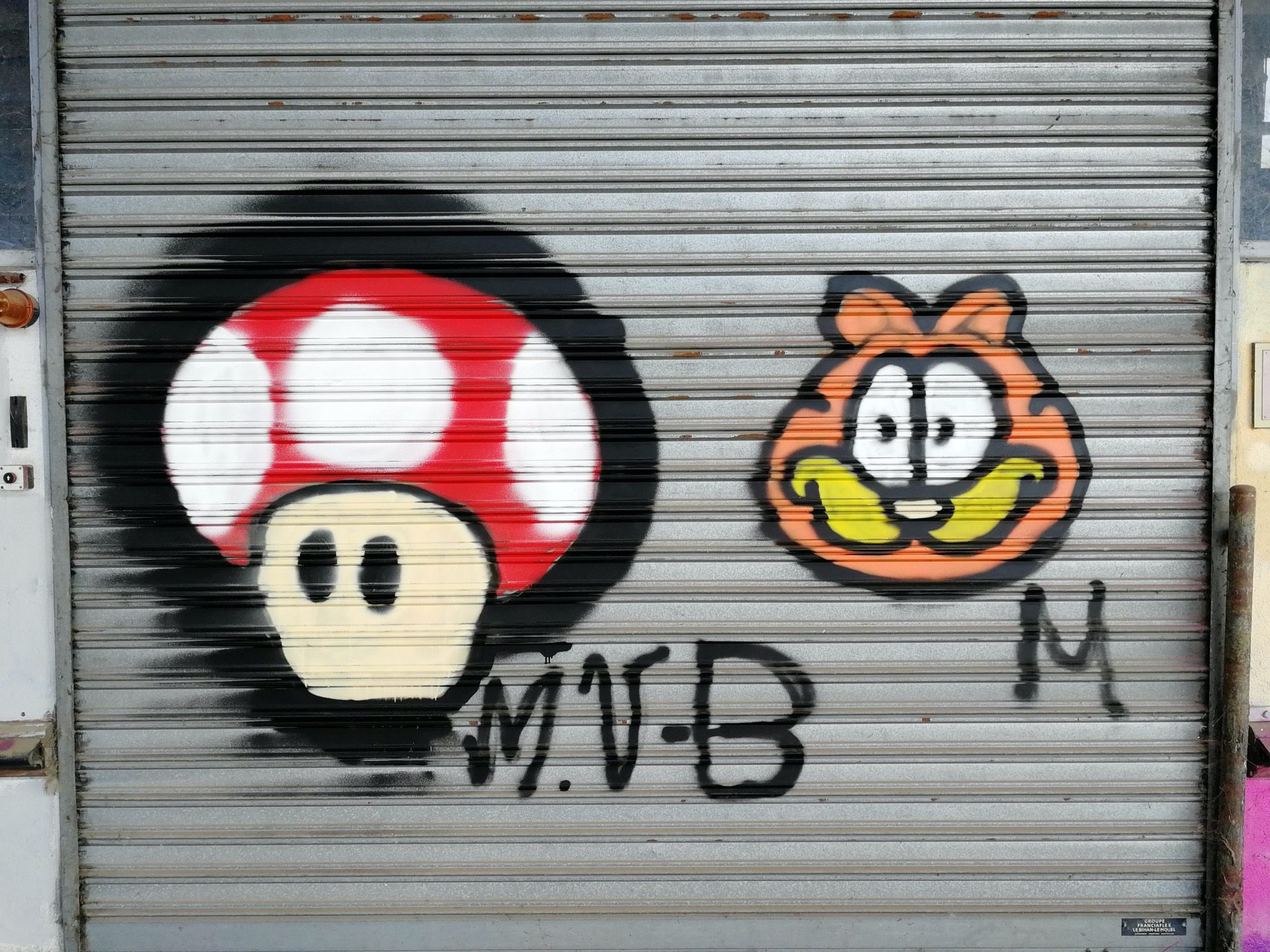 Mario Mushroom and Garfield — Street art in Ploufragan