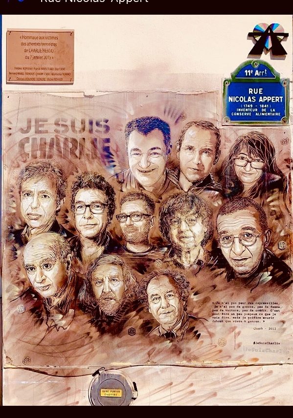 Tribute to the Charlie Hebdo Victims — Street art by A2, C215 in Paris