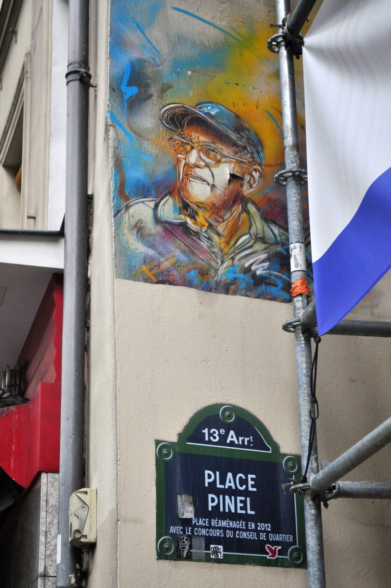 Old Man in a Cap — Street art by C215 in Paris