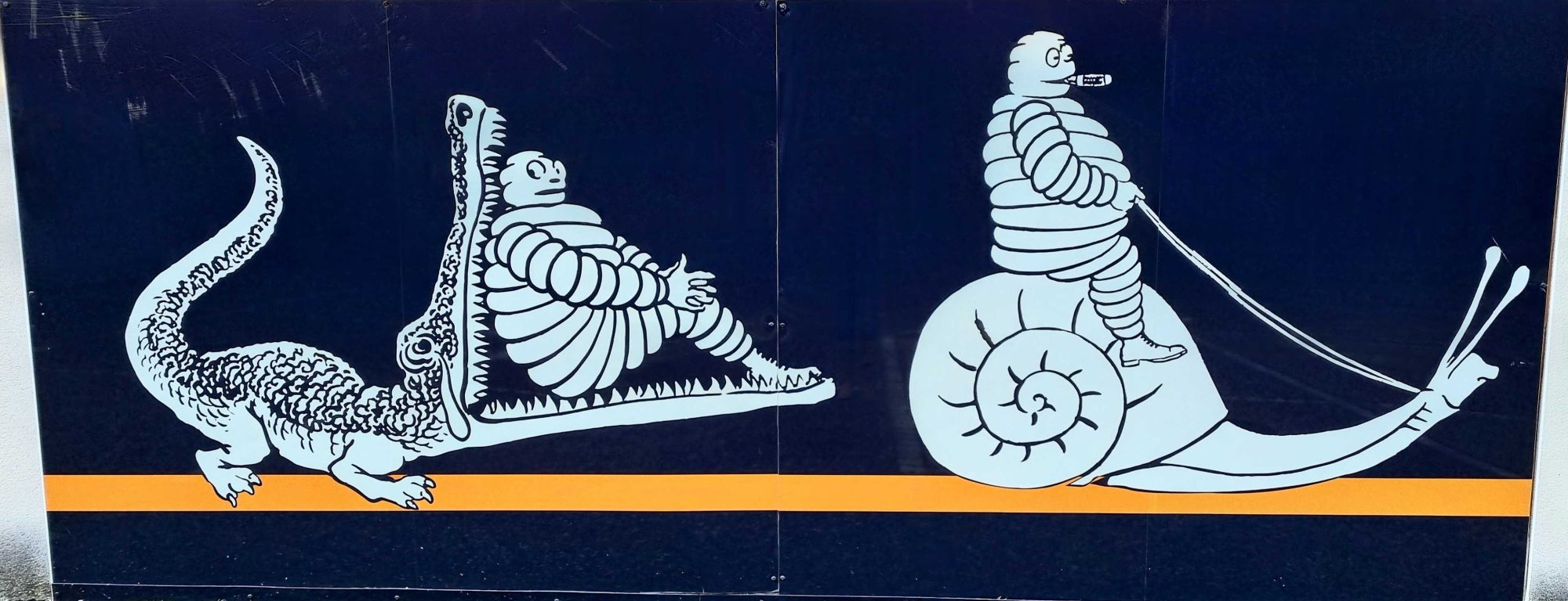Bibendums sur crocodile et escargot — Street art à Clermont-Ferrand
