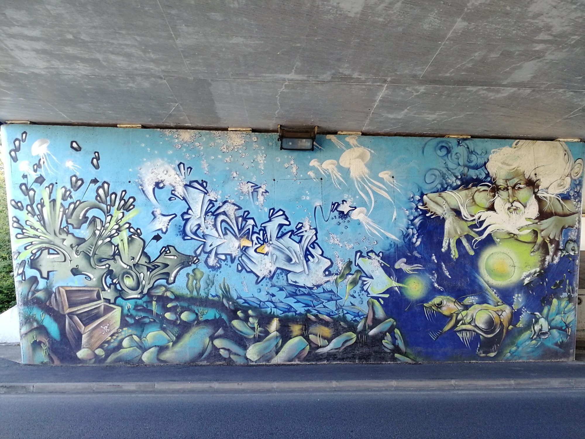 Underwater Mural Under the Bridge, Langueux — Street art in Langueux