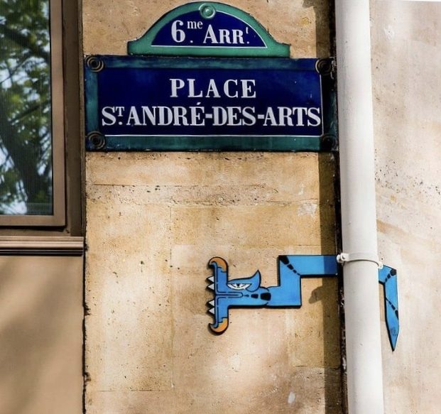 Blue Cat Sticker Oré — Street art by Oré in Paris