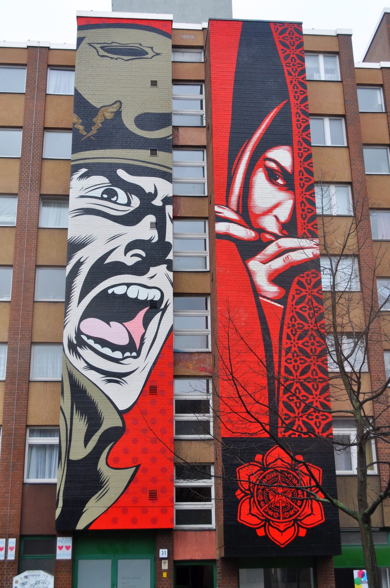 D*Face's Scream and Obey's Veiled Woman — Street art by DFace, Obey (Shepard Fairey) in Berlin