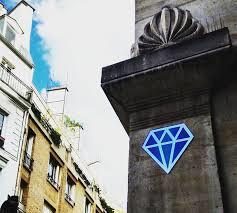 Blue Diamond on a Porch — Street art by Le Diamantaire in Paris