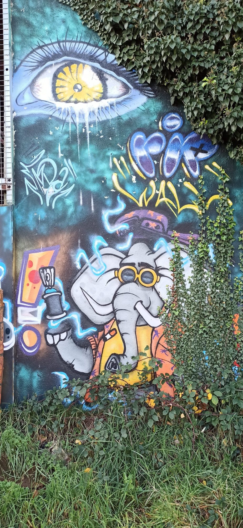 Éléphant graffeur sous l'oeil géant — Street art à Lorient