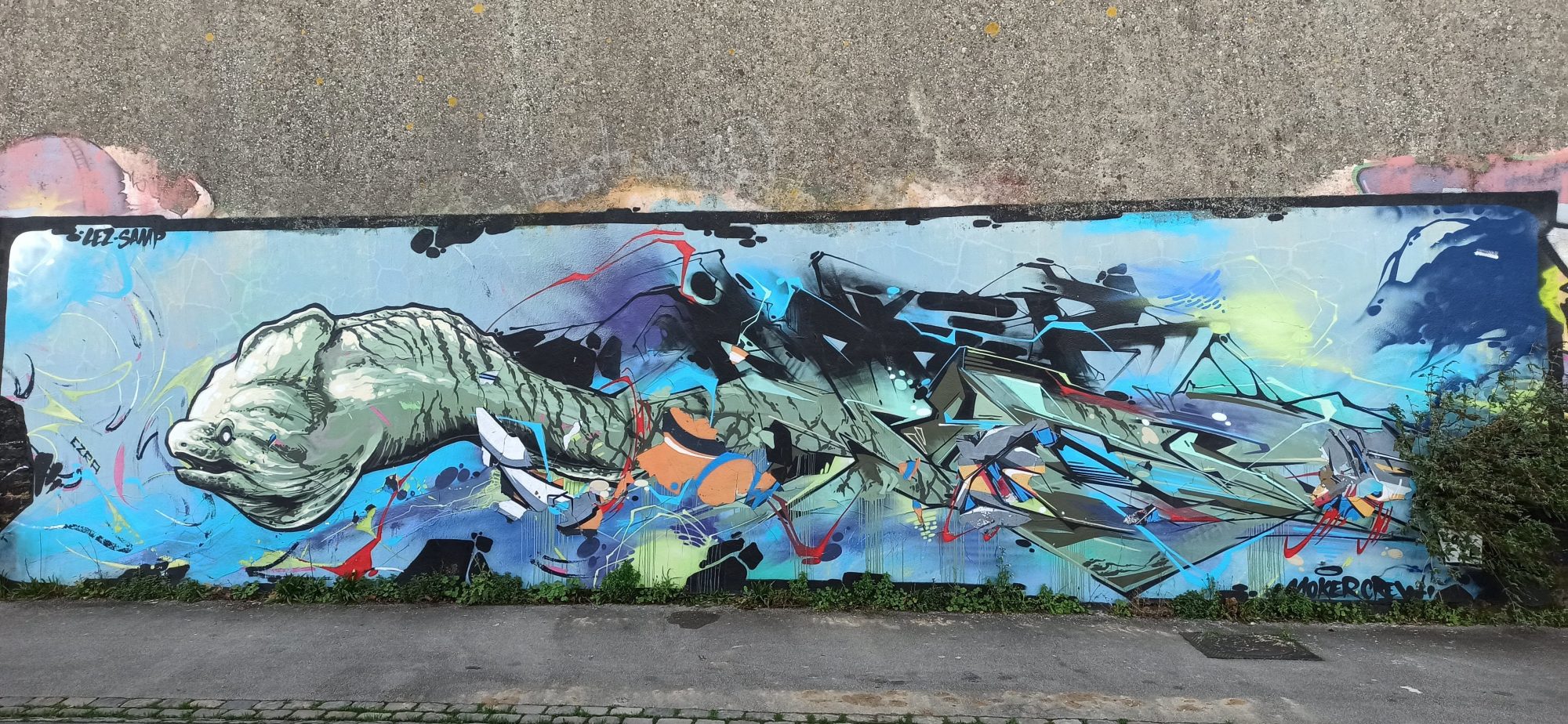 Giant Manatee and Abstract Piece by Lez Sama — Street art in Lorient