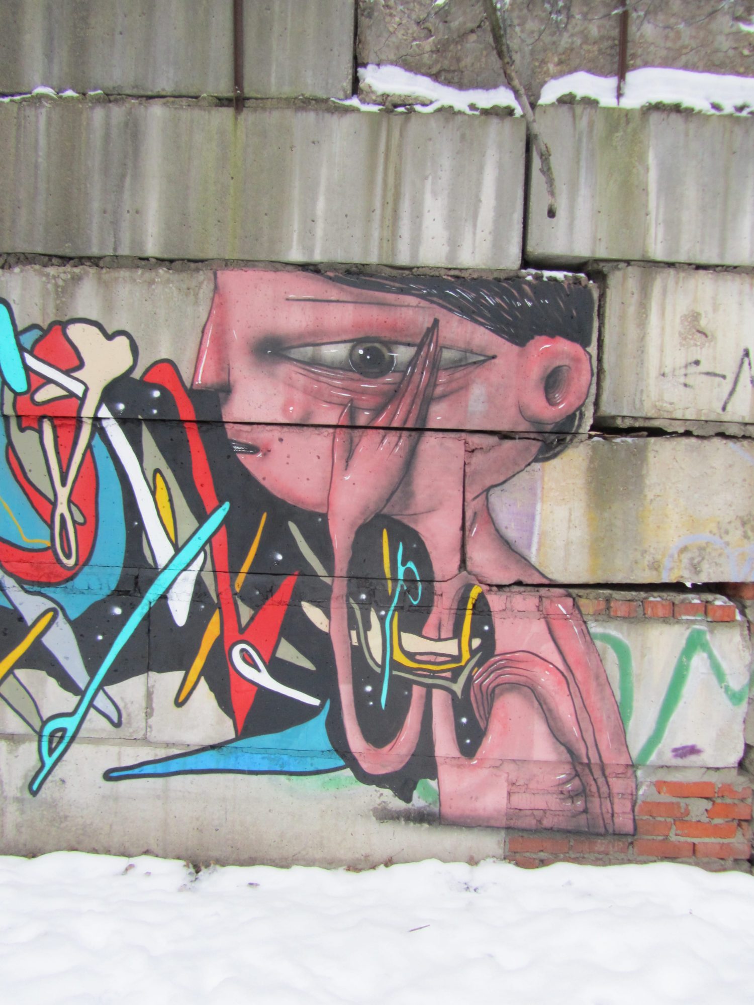Visage rose et éclats wildstyle — Street art de Sasha Blot à Moskva