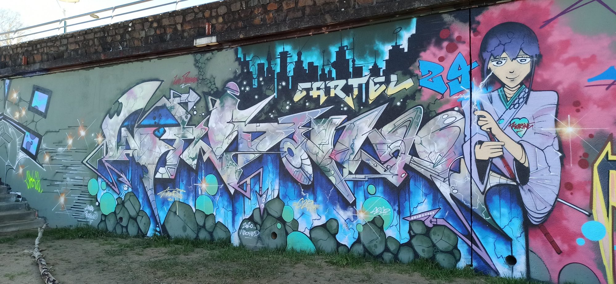 Graffiti Piece with Manga Character — Street art in Saint-Sébastien-sur-Loire