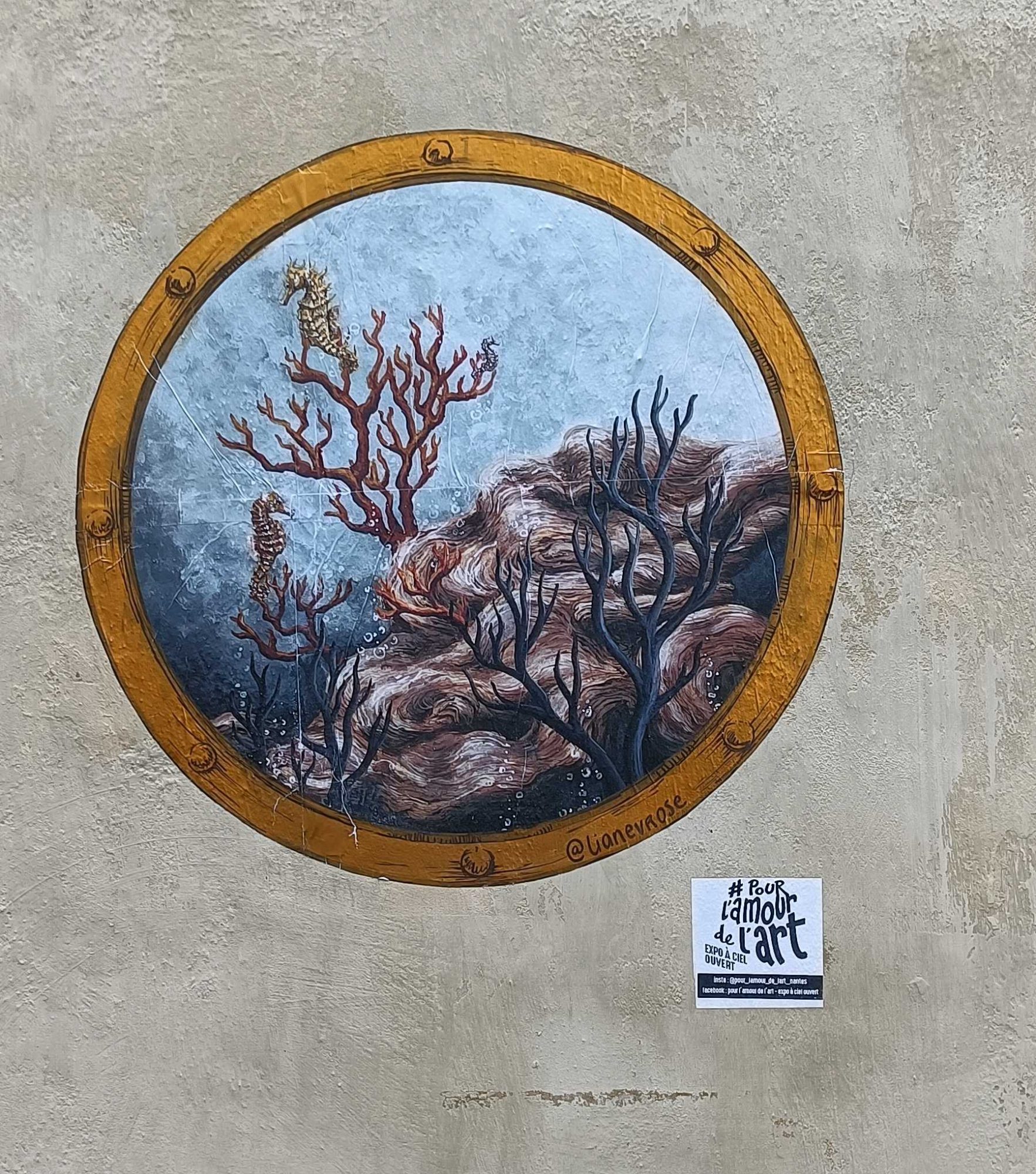 Underwater Porthole with Seahorses — Street art in Nantes