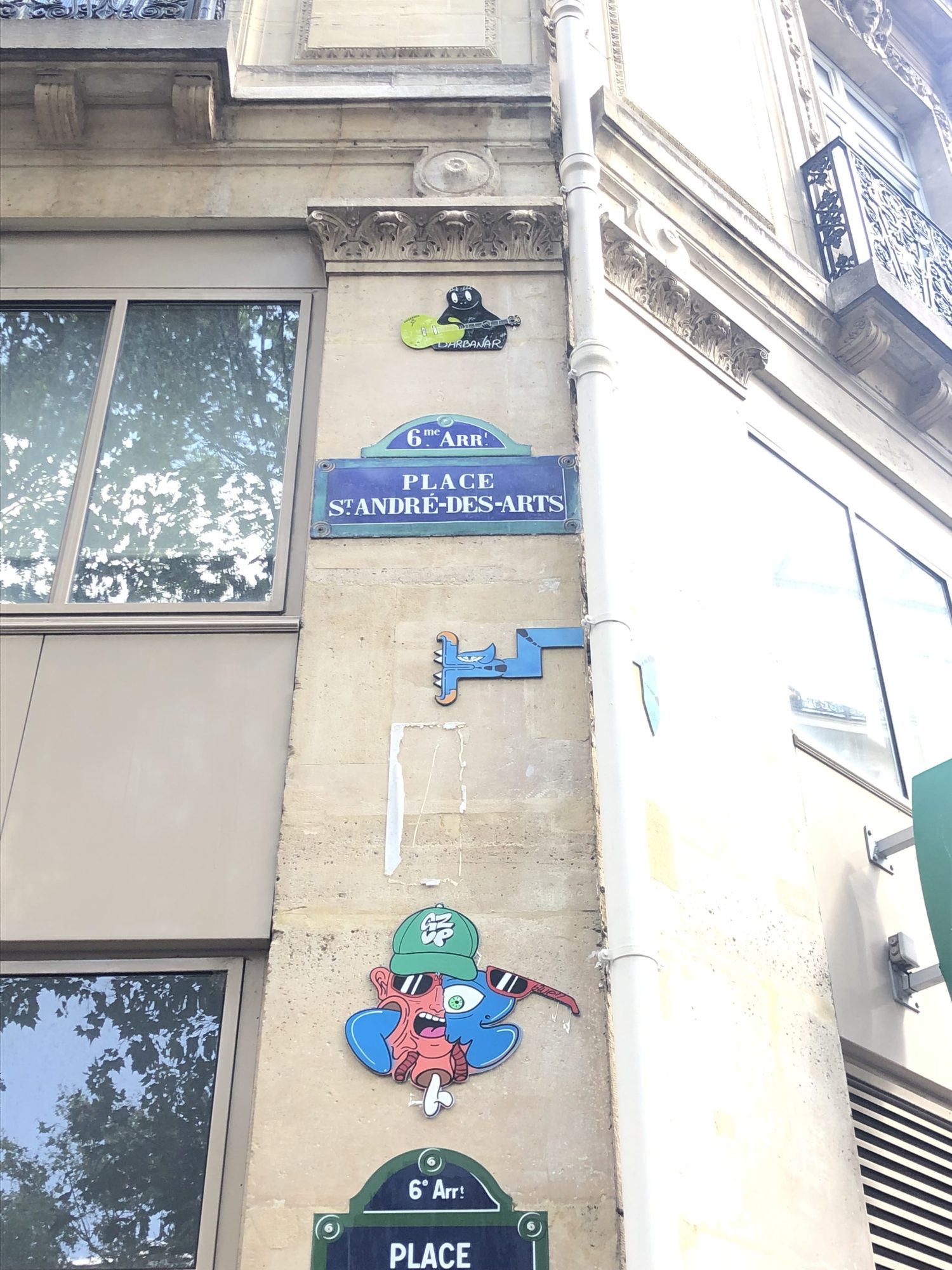 Stickers at Place Saint-André des Arts — Street art by A2, Gzup, Oré in Paris