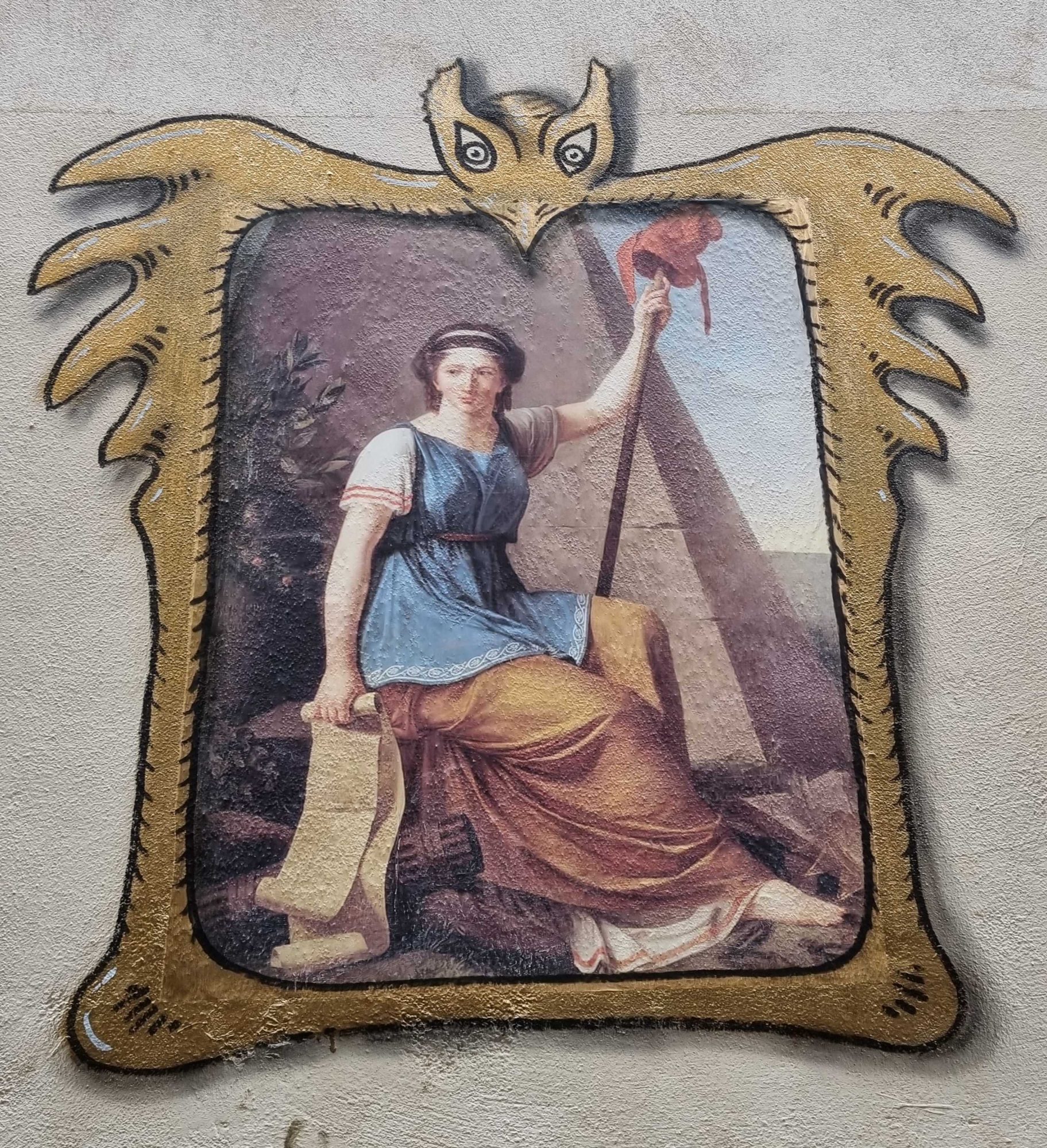 Victory and Flag in Winged Frame — Street art by Codex Urbanus in Clermont-Ferrand