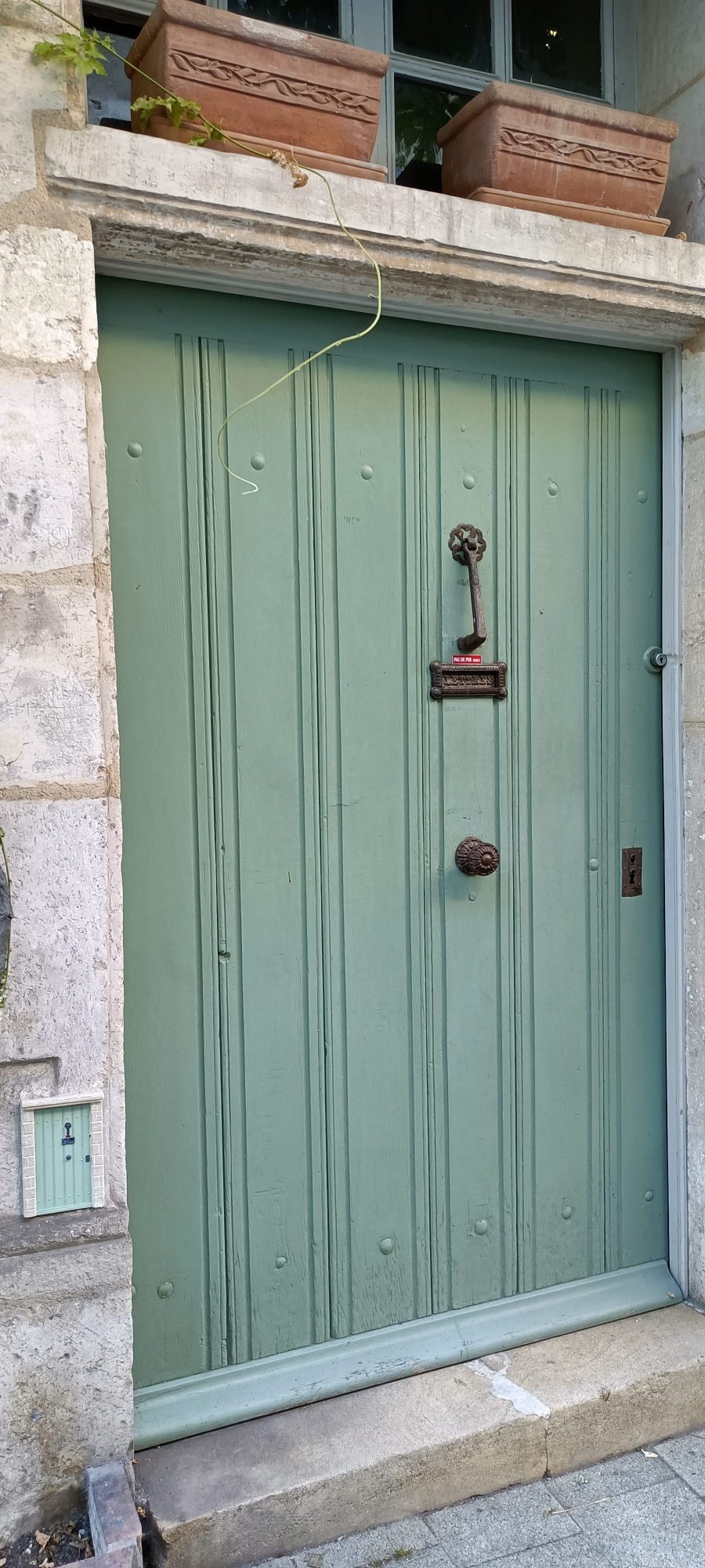Sticker discret sur porte verte — Street art de Florizale à Bourges