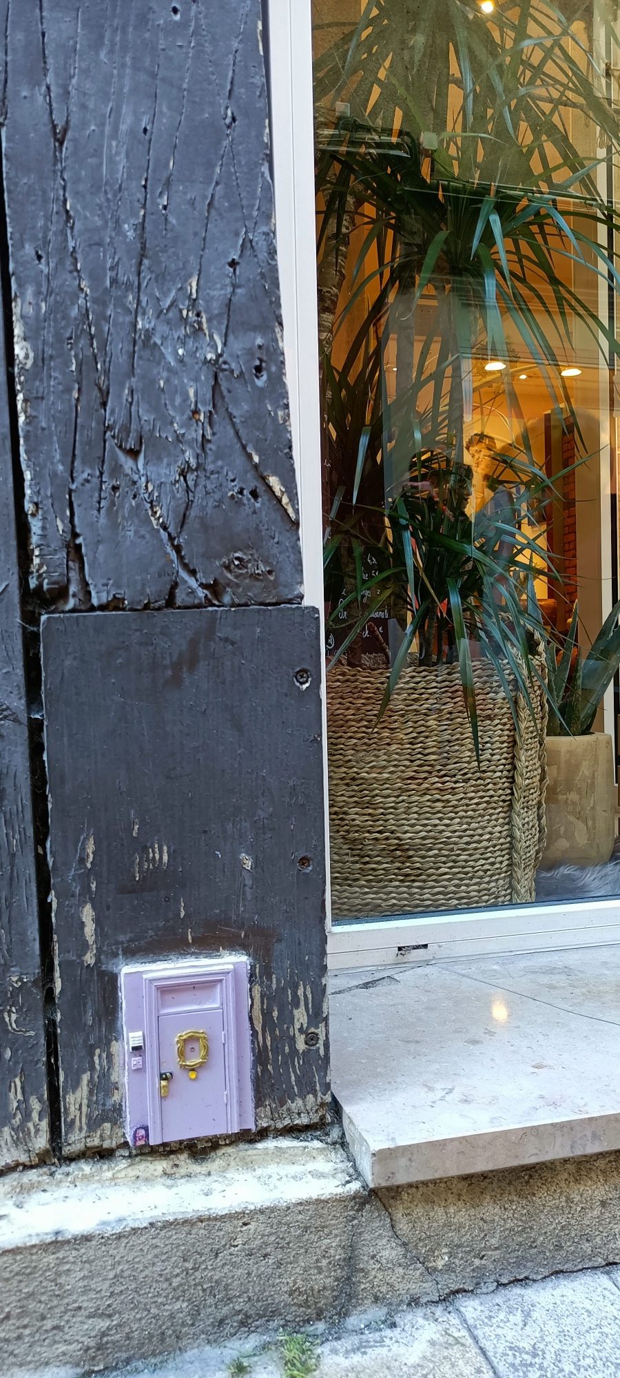 Small Mauve Door on Black Wood — Street art by Florizale in Bourges