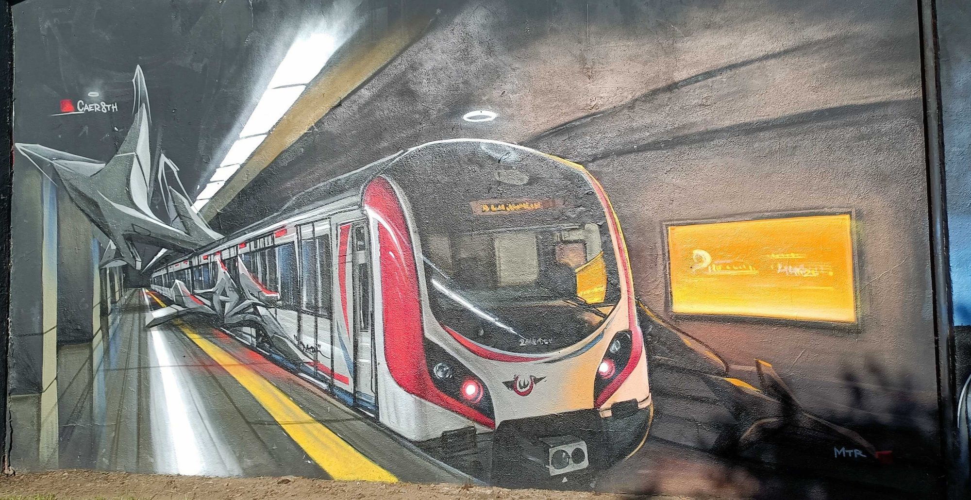 Hyperrealistic Train in Station — Street art by Caer8th in Prague