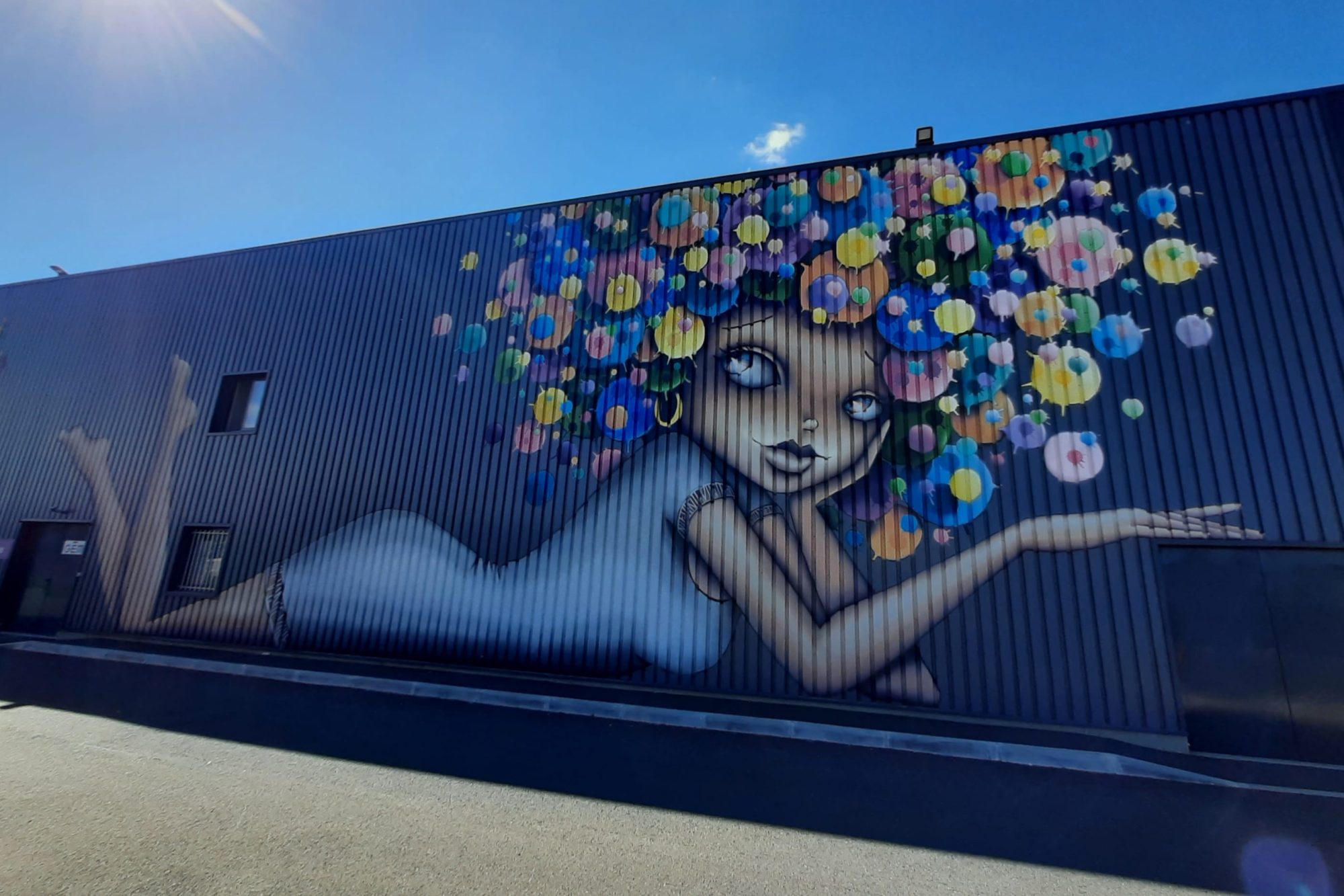 Femme aux bulles colorées par Vinie — Street art de Vinie à Lescure-d'Albigeois