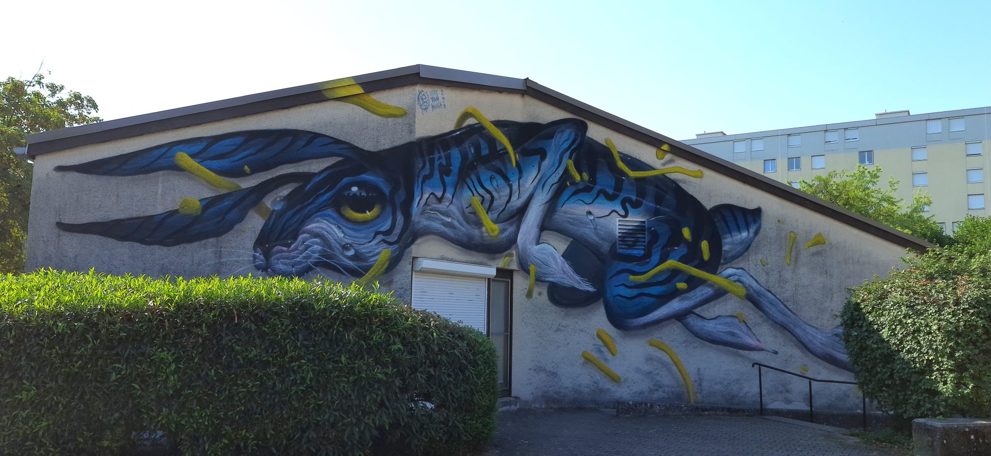 Blue Rabbit by Veks Van Hillik — Street art by Veks Van Hillik in Le Pont-de-Claix
