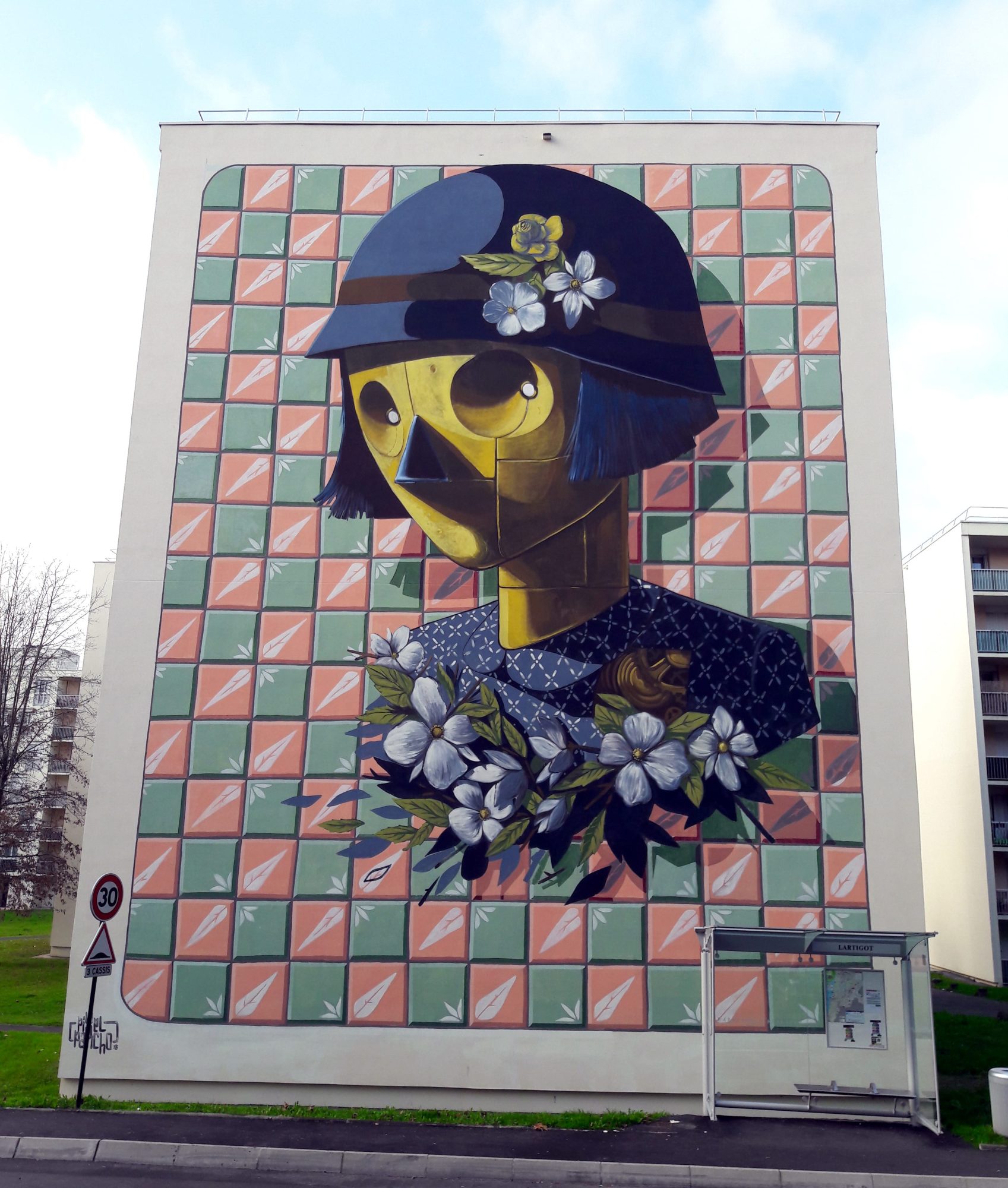 Colorful Mosaic Figure — Street art by Pixel Pancho in Bayonne