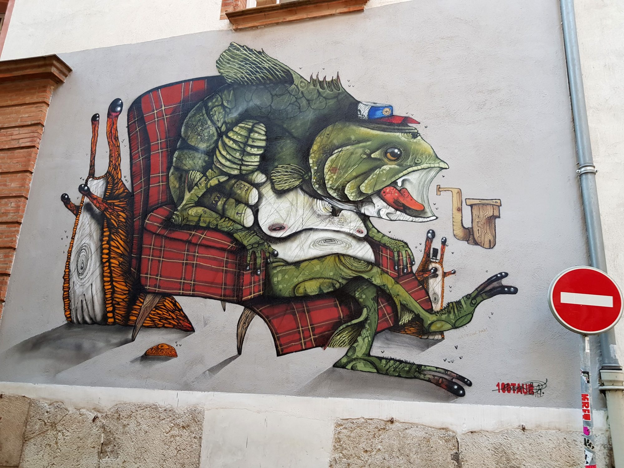 Fantasy Fish in Scottish Kilt — Street art by 100taur in Montauban