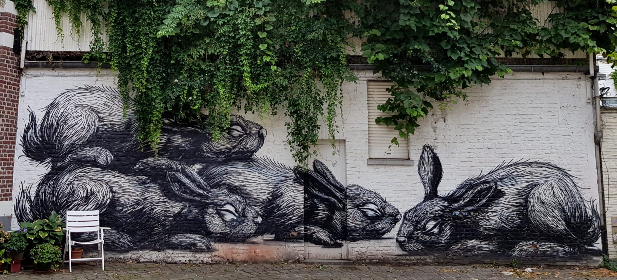 Roa's Sleeping Rabbits — Street art by Roa in Gent