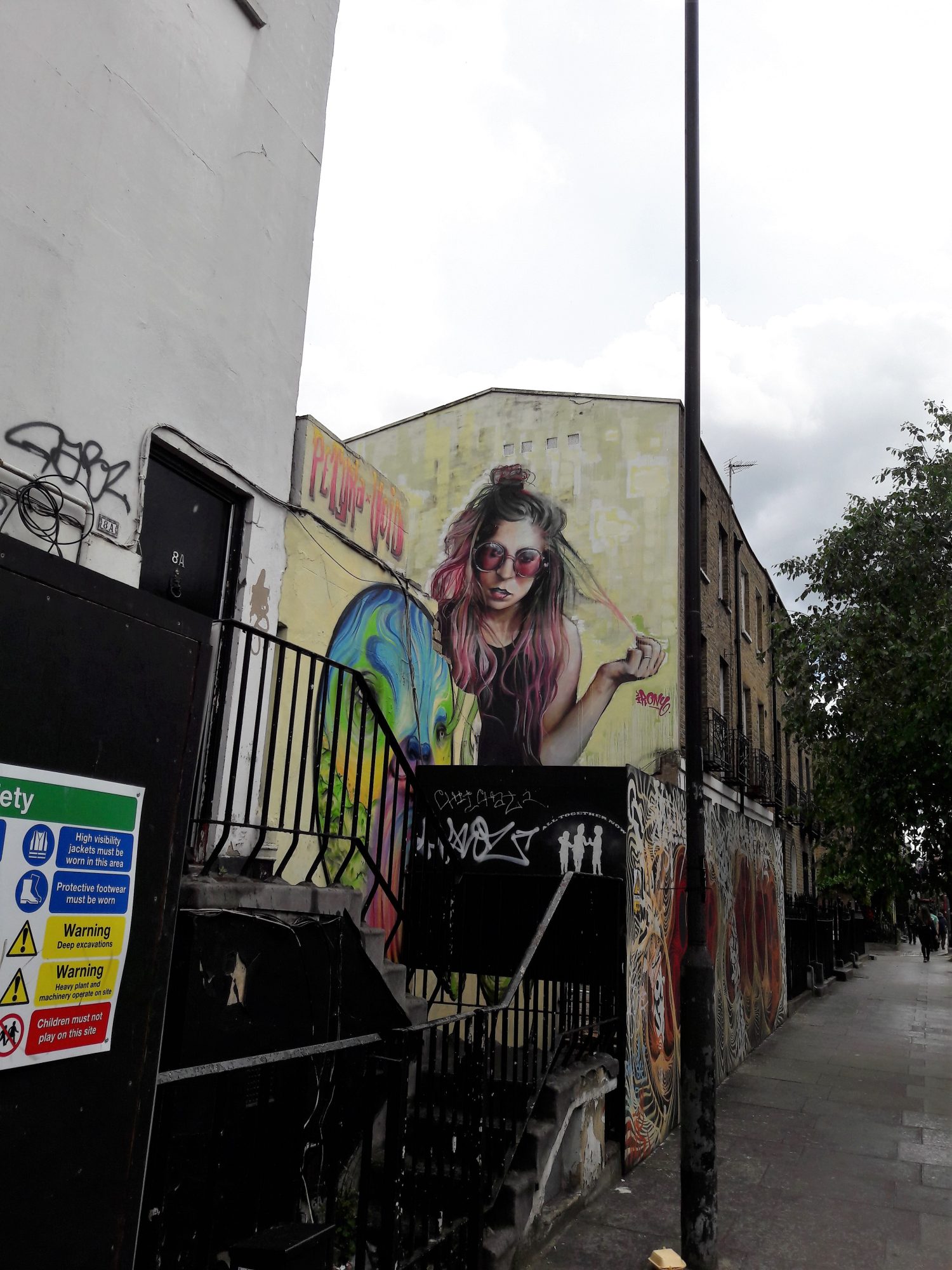 La femme aux lunettes roses sur le pignon — Street art de IRONY à London