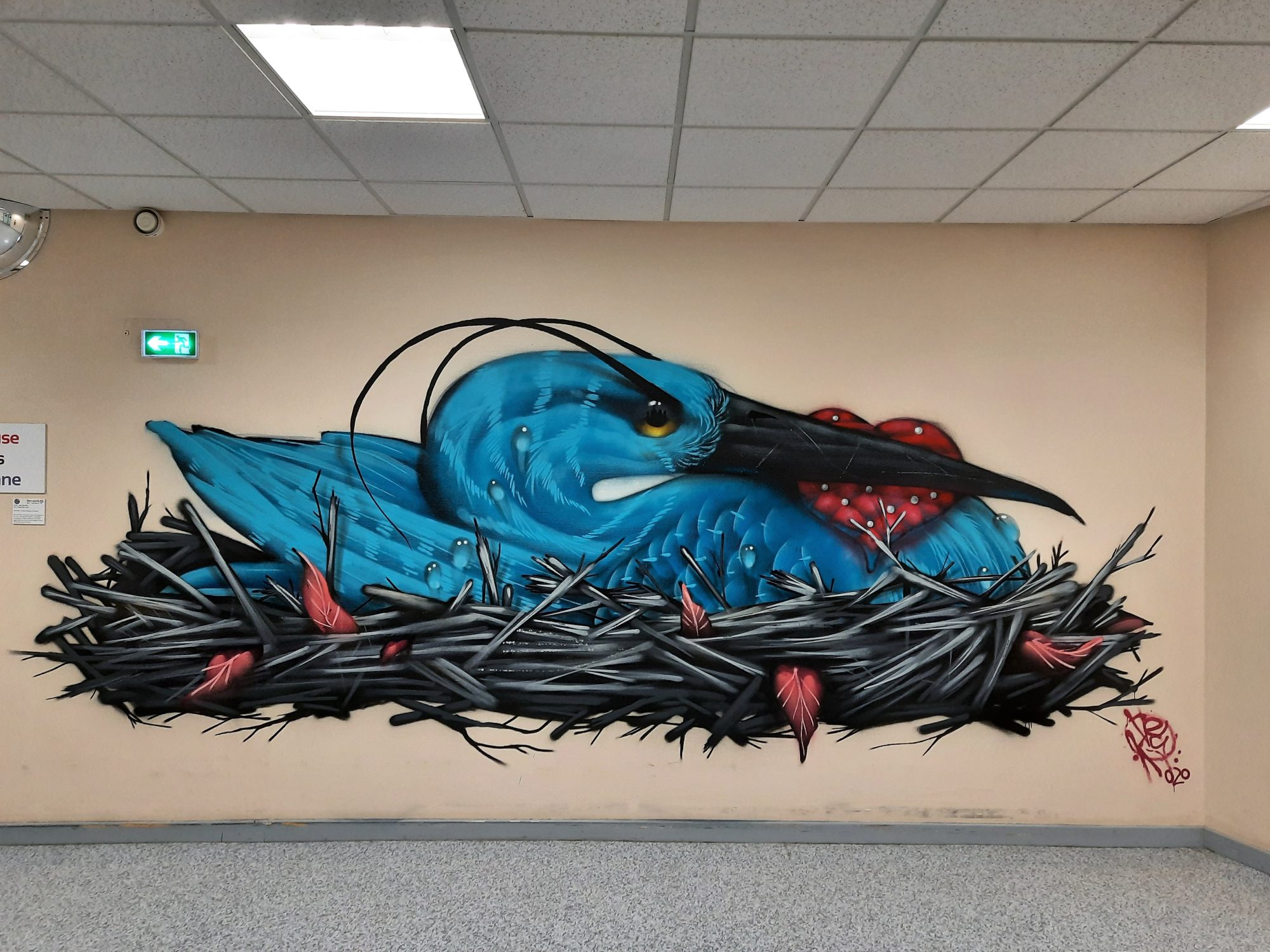 Blue Kingfisher in Nest by Veks Van Hillik — Street art by Veks Van Hillik in La Tronche