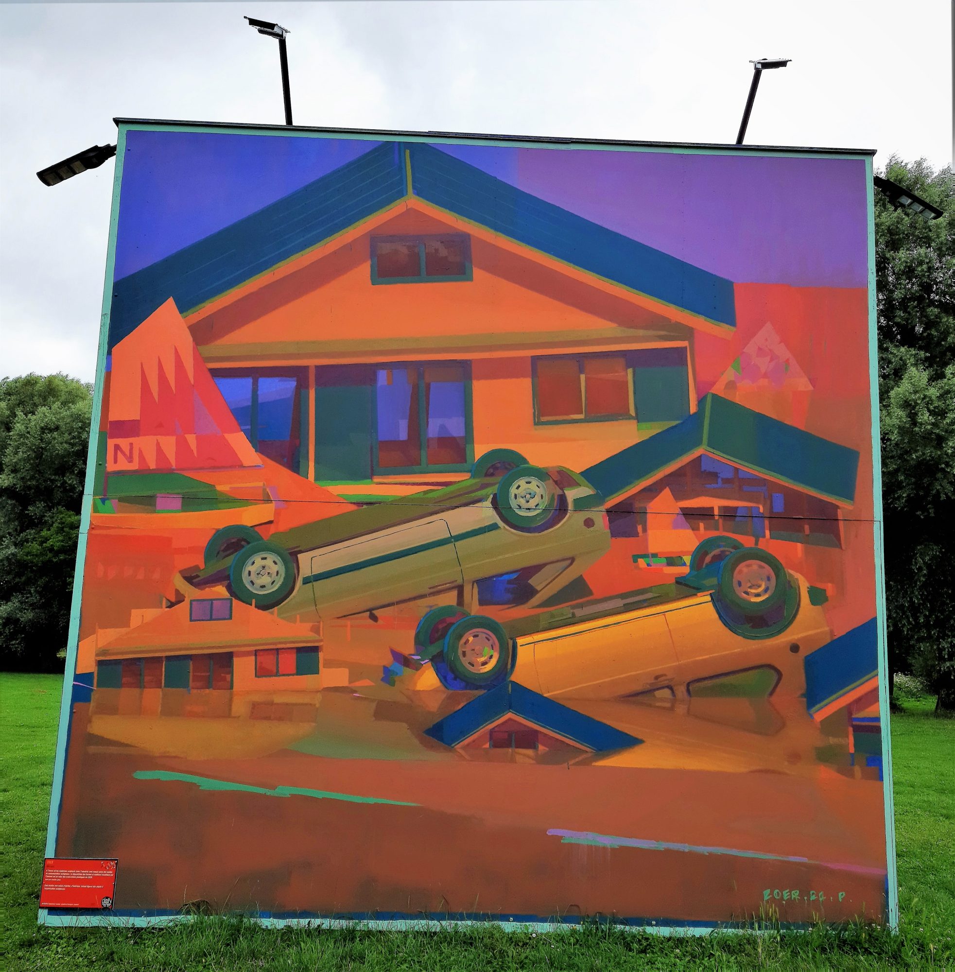 Overturned Cars in Suburb by Zoer — Street art by Zoer in Le Mans