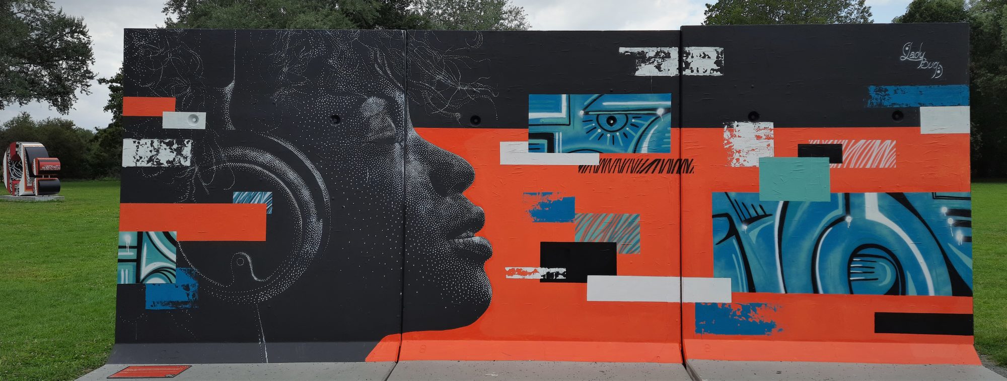 Lady Bug's Profile with Headphones and Graffiti — Street art by Lady bug in Le Mans