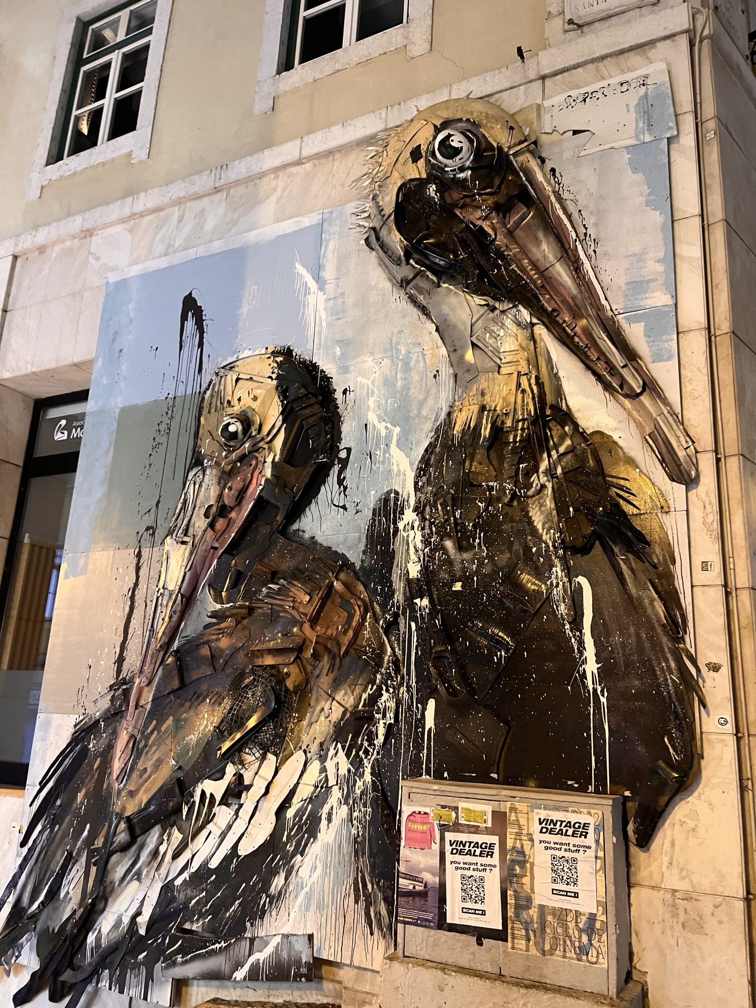 Two trash pelicans by Bordalo II — Street art by Bordalo II in Lisboa
