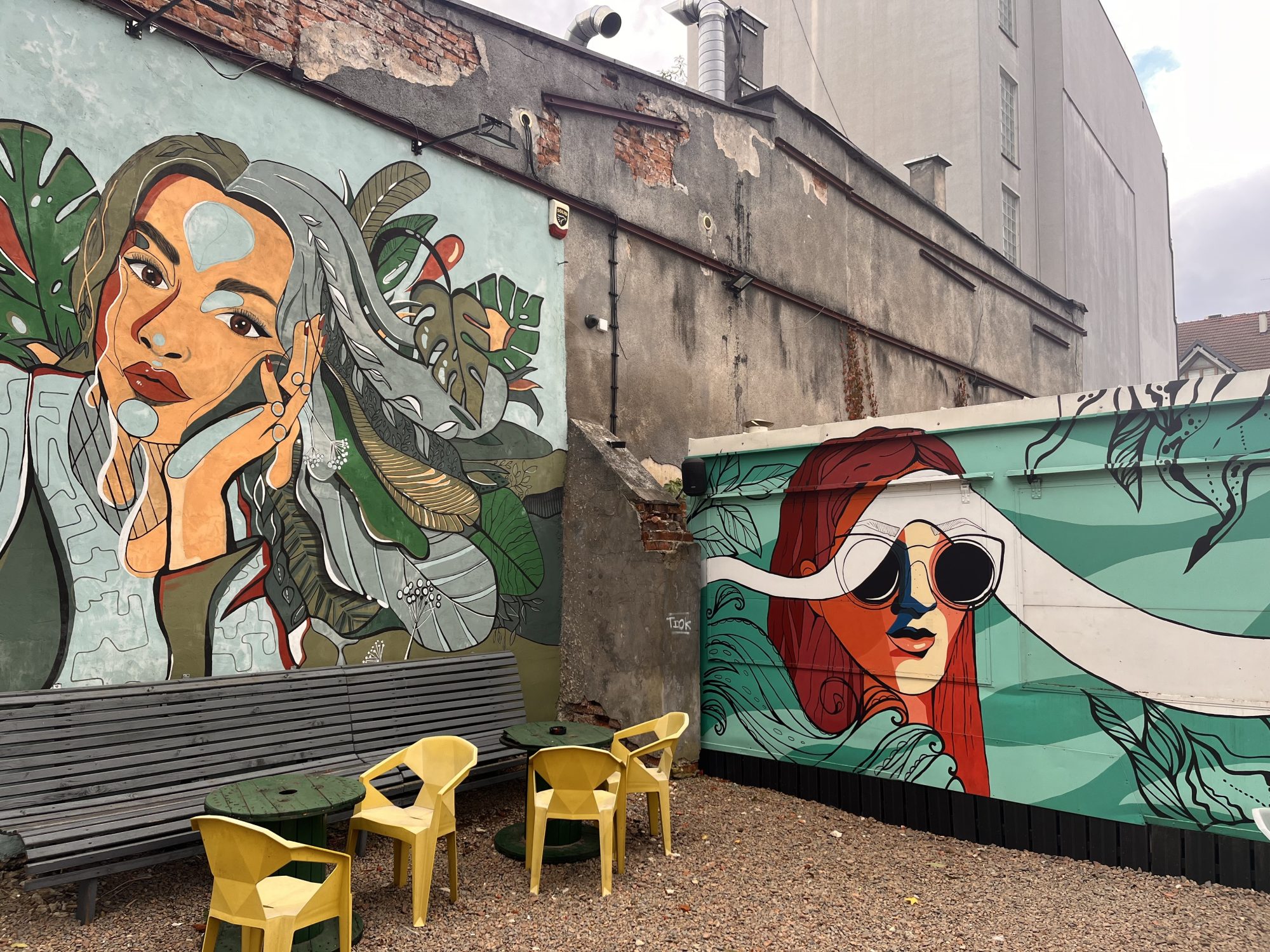 Portraits de femmes et vegetation tropicale — Street art à Kraków