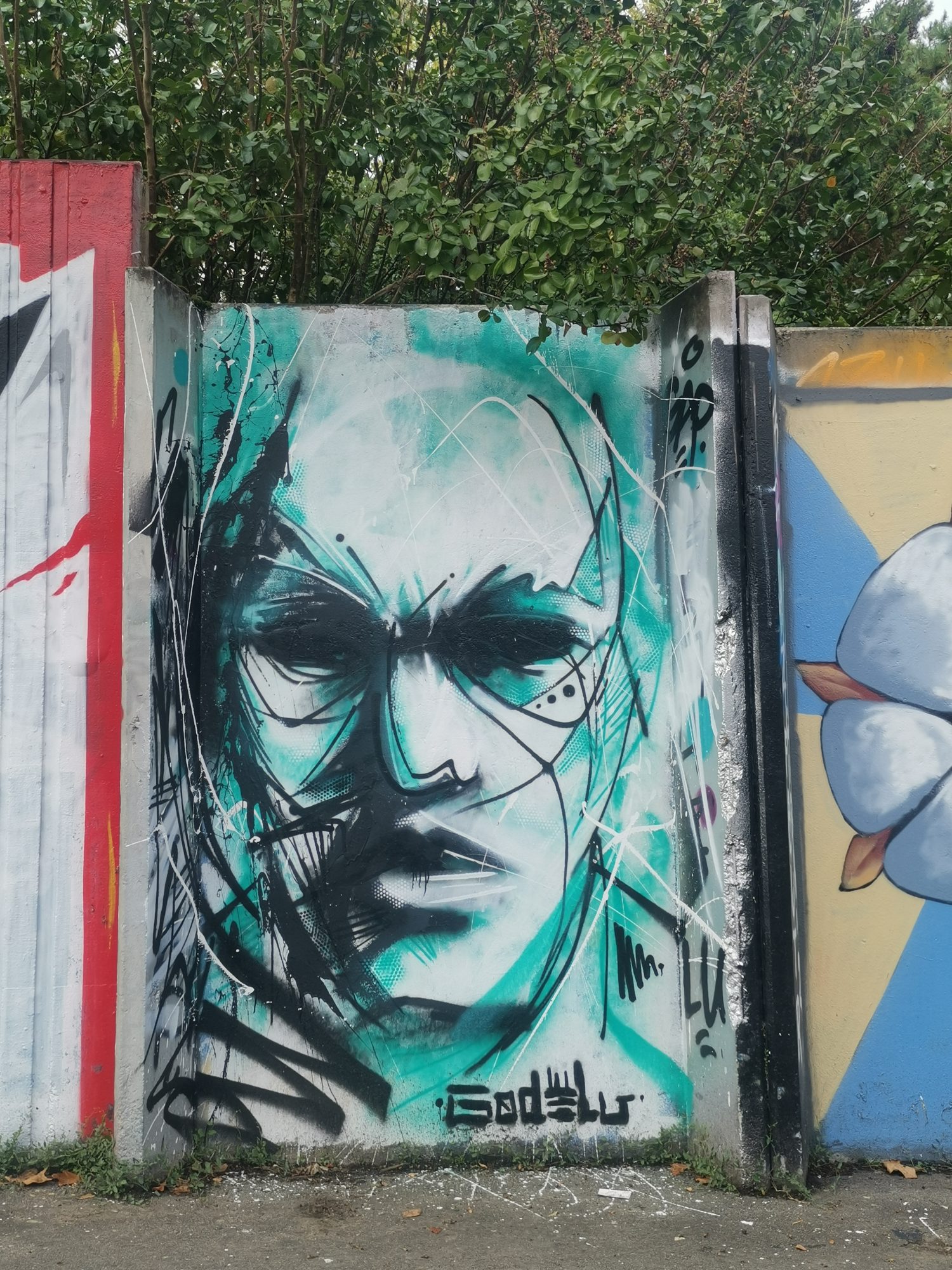 Expressive Turquoise Portrait — Street art by Godelu in Nantes