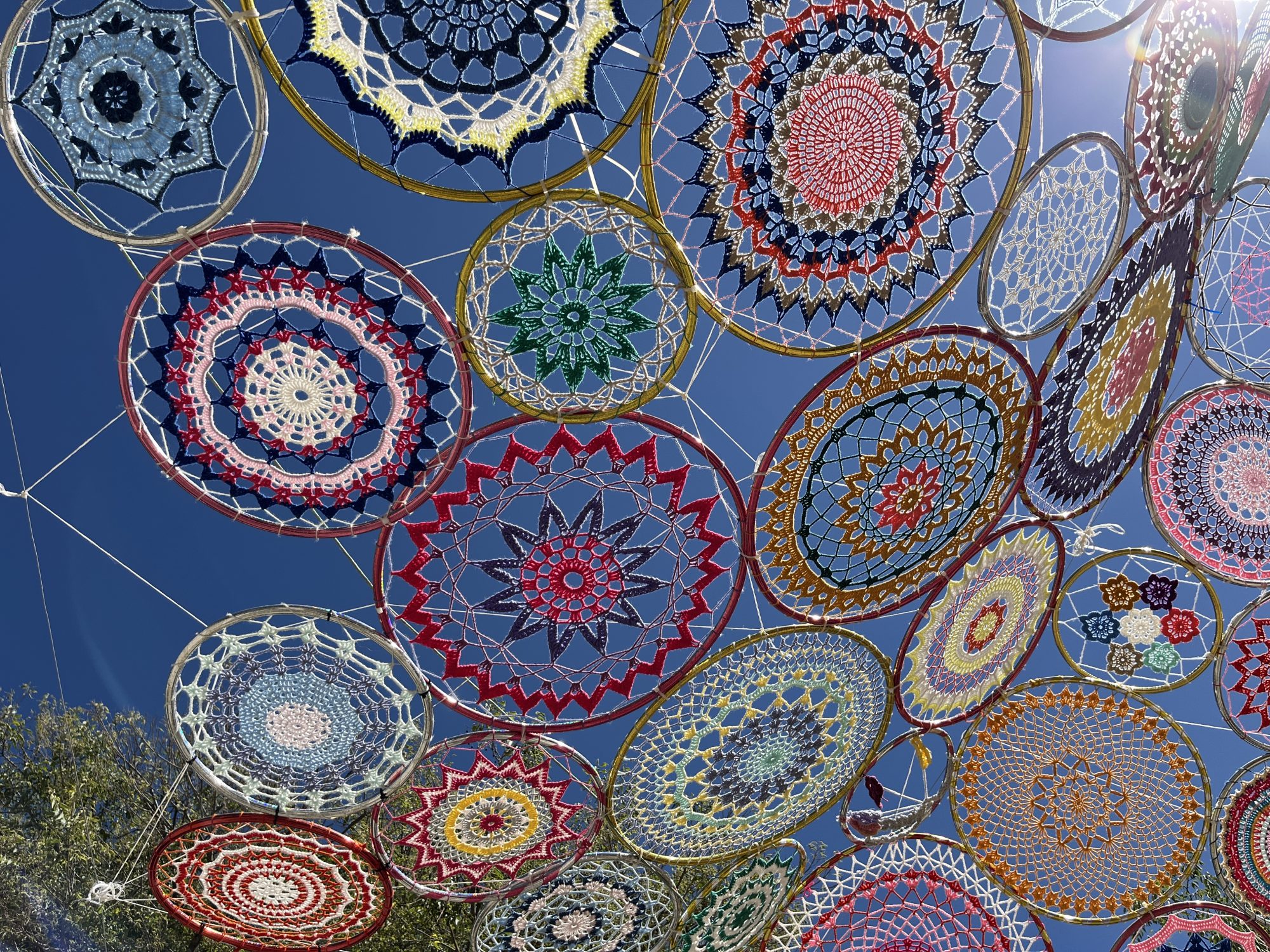 Ceiling yarn bombing in Ronda — Street art in Ronda