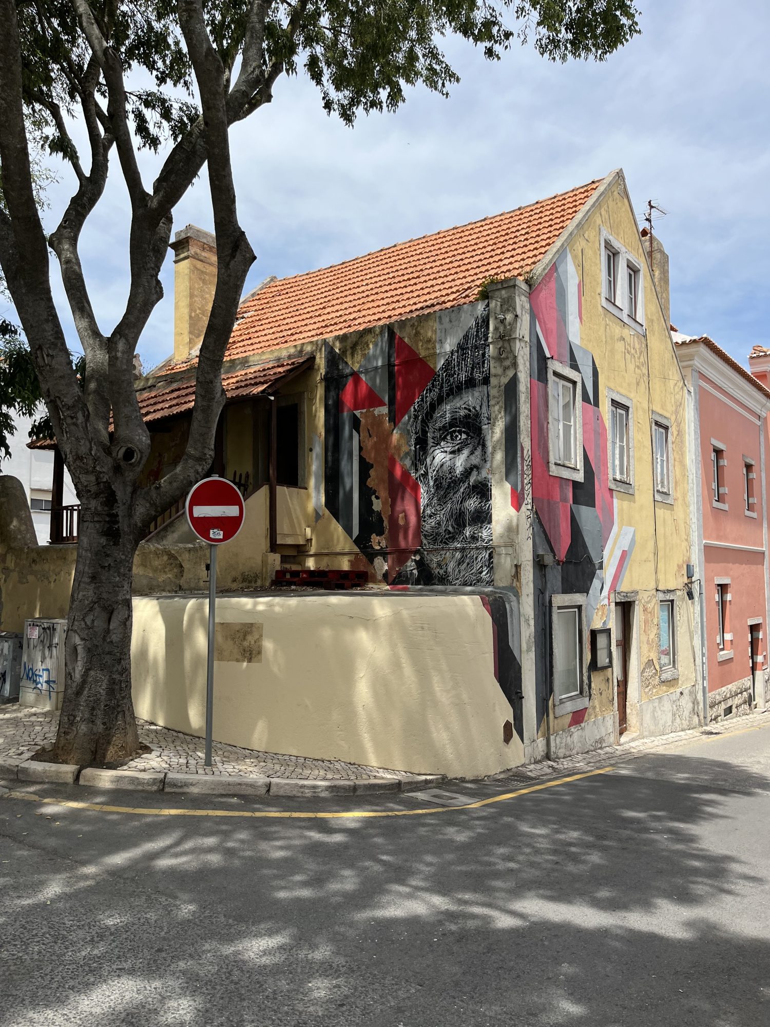 Geometric portrait in Cascais — Street art by João Samina in Cascais