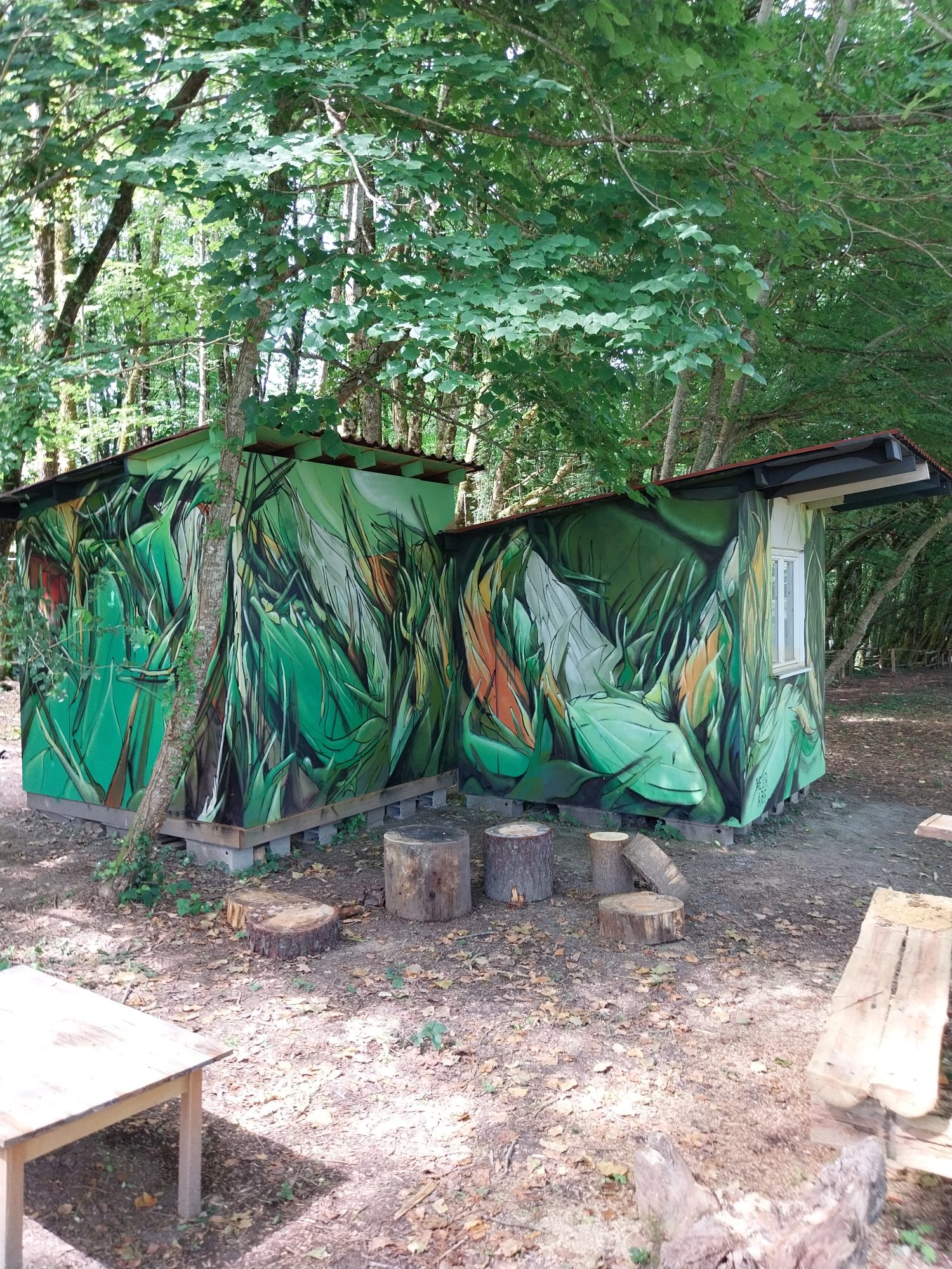 Cabin with Large Green Leaves — Street art in Château-l'Évêque