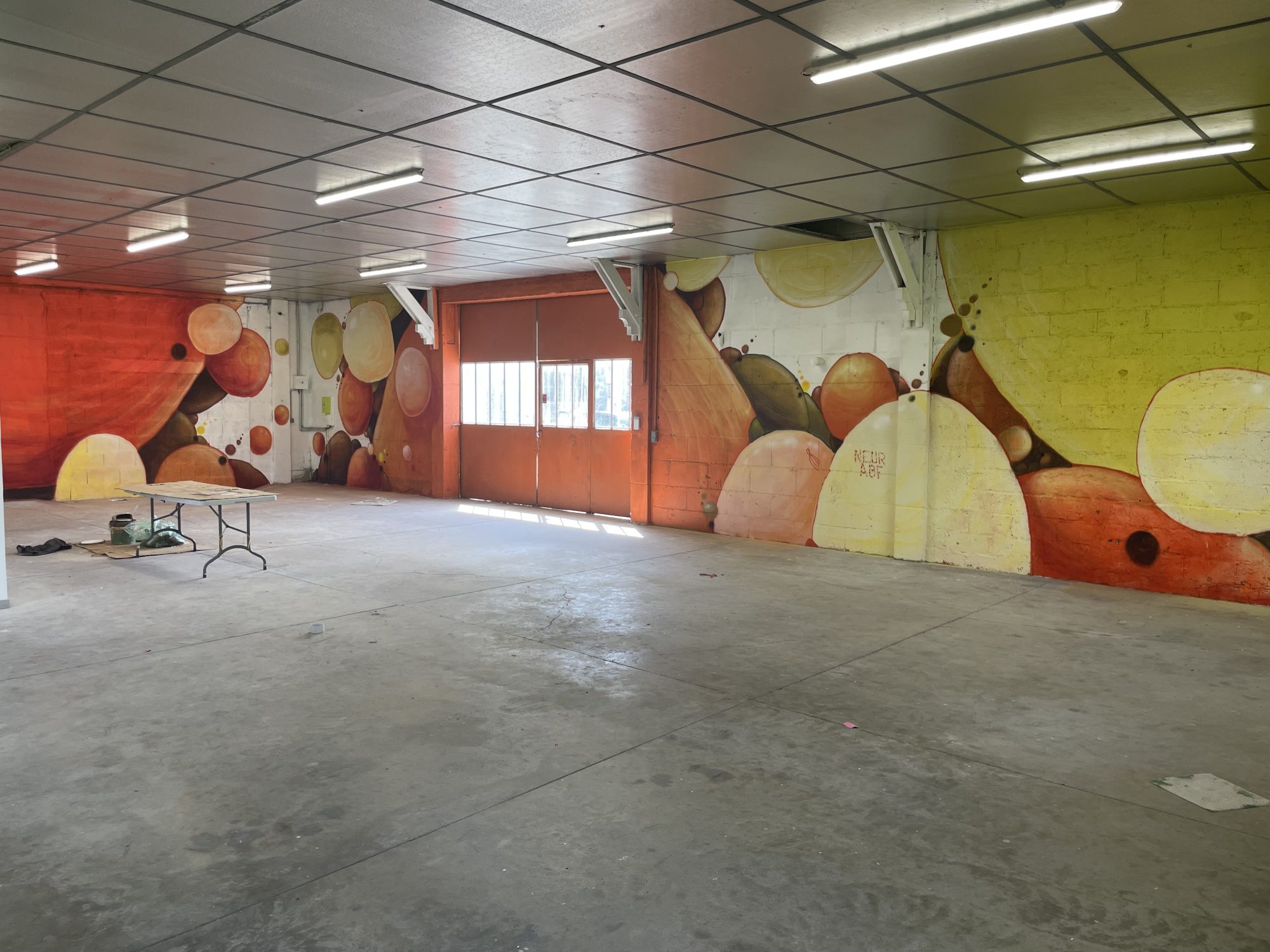 Abstract Interior Mural — Warm Organic Bubbles — Street art in Saint-Front-de-Pradoux