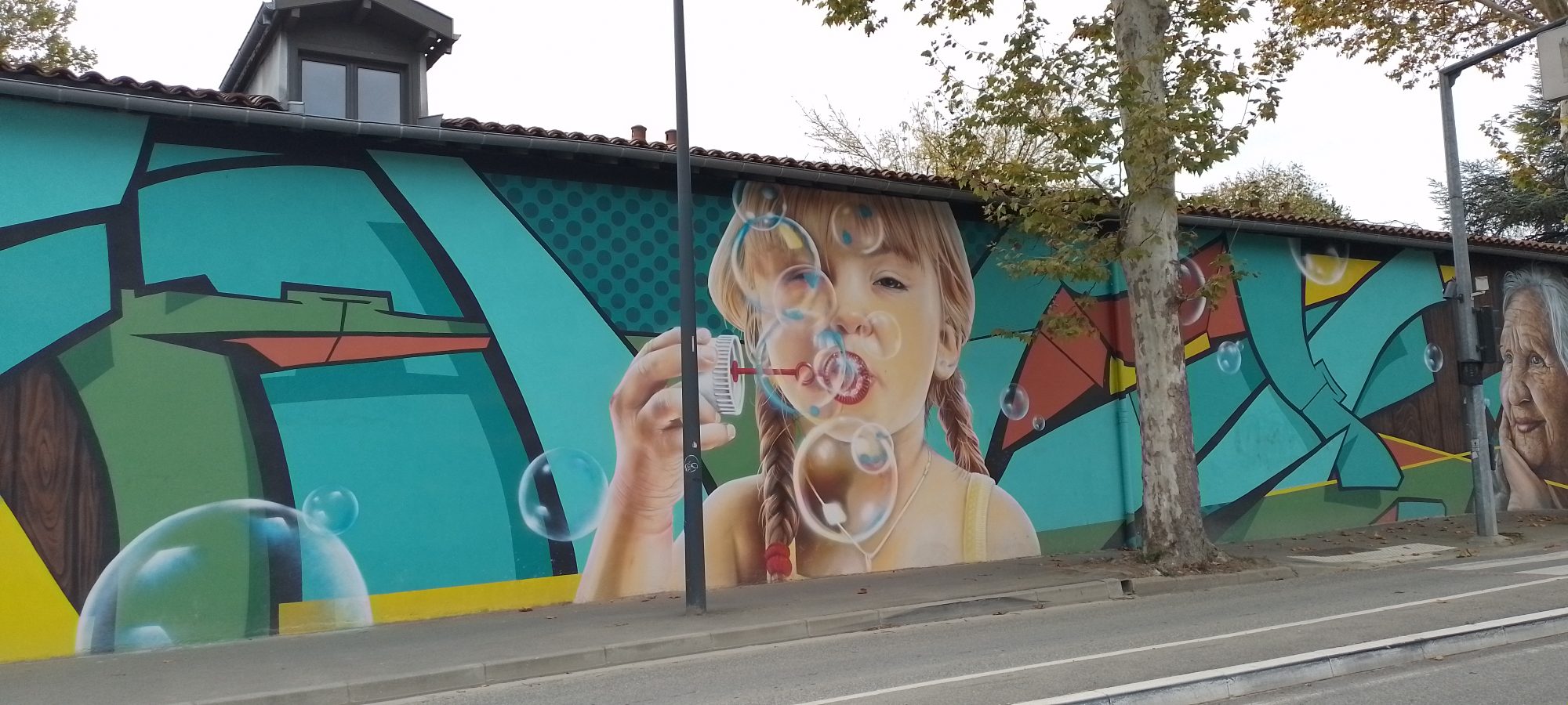 Panoramic Mural of Smiling Old Man — Street art in Toulouse