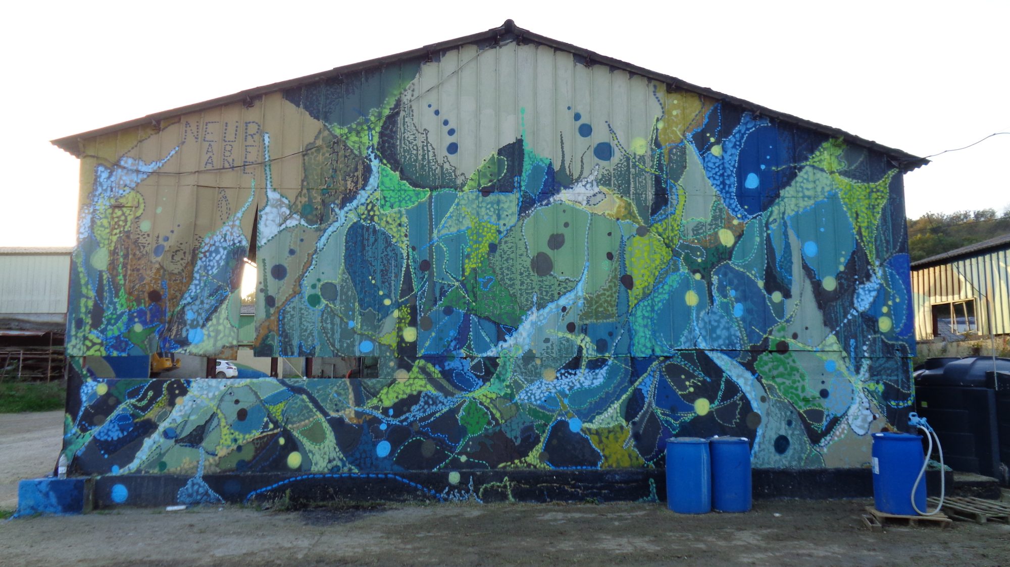 Blue Abstract Fresco by Neur ABF ANC — Street art in Agonac