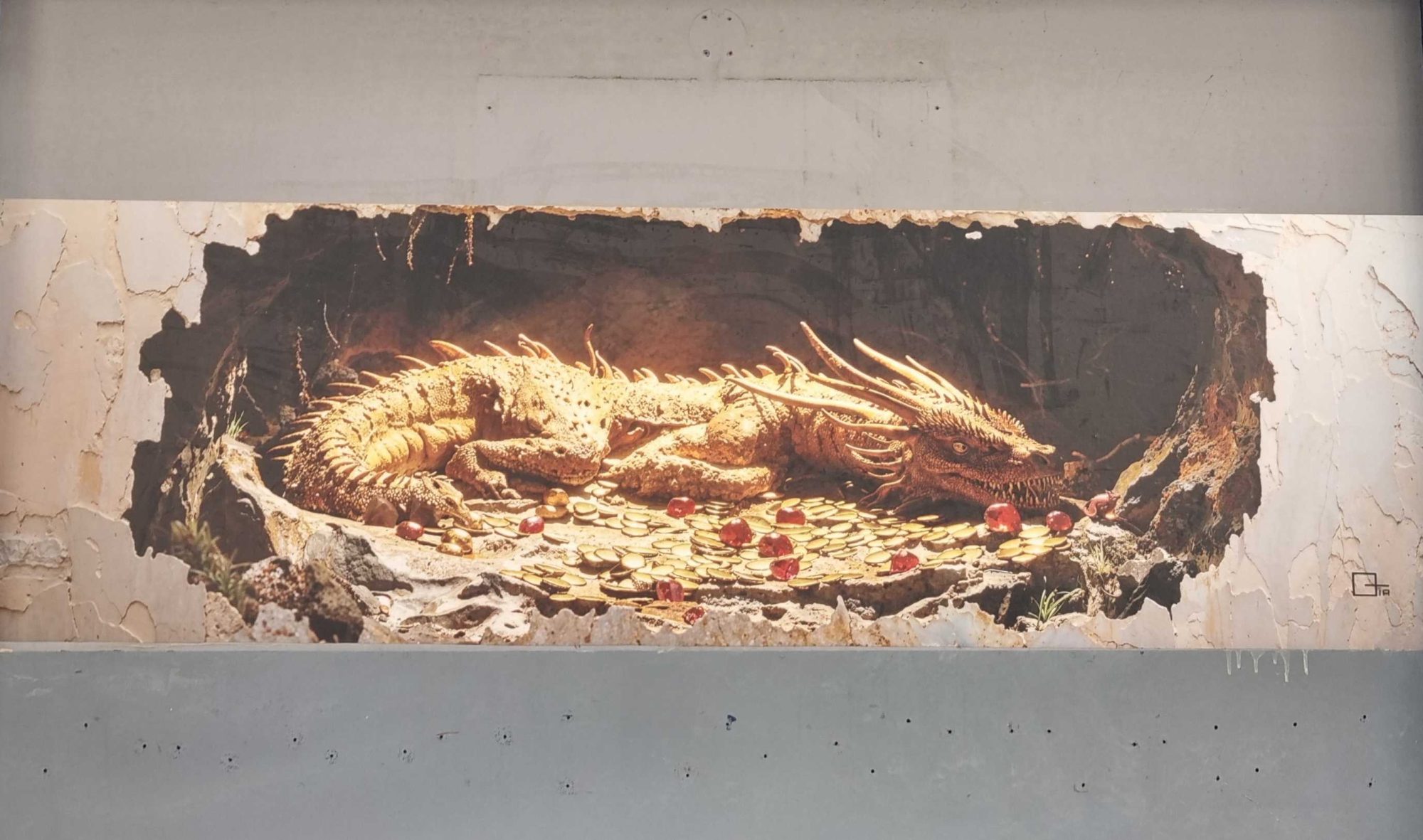 Dragon Guarding a Treasure - Trompe-l'oeil — Street art in Clermont-Ferrand