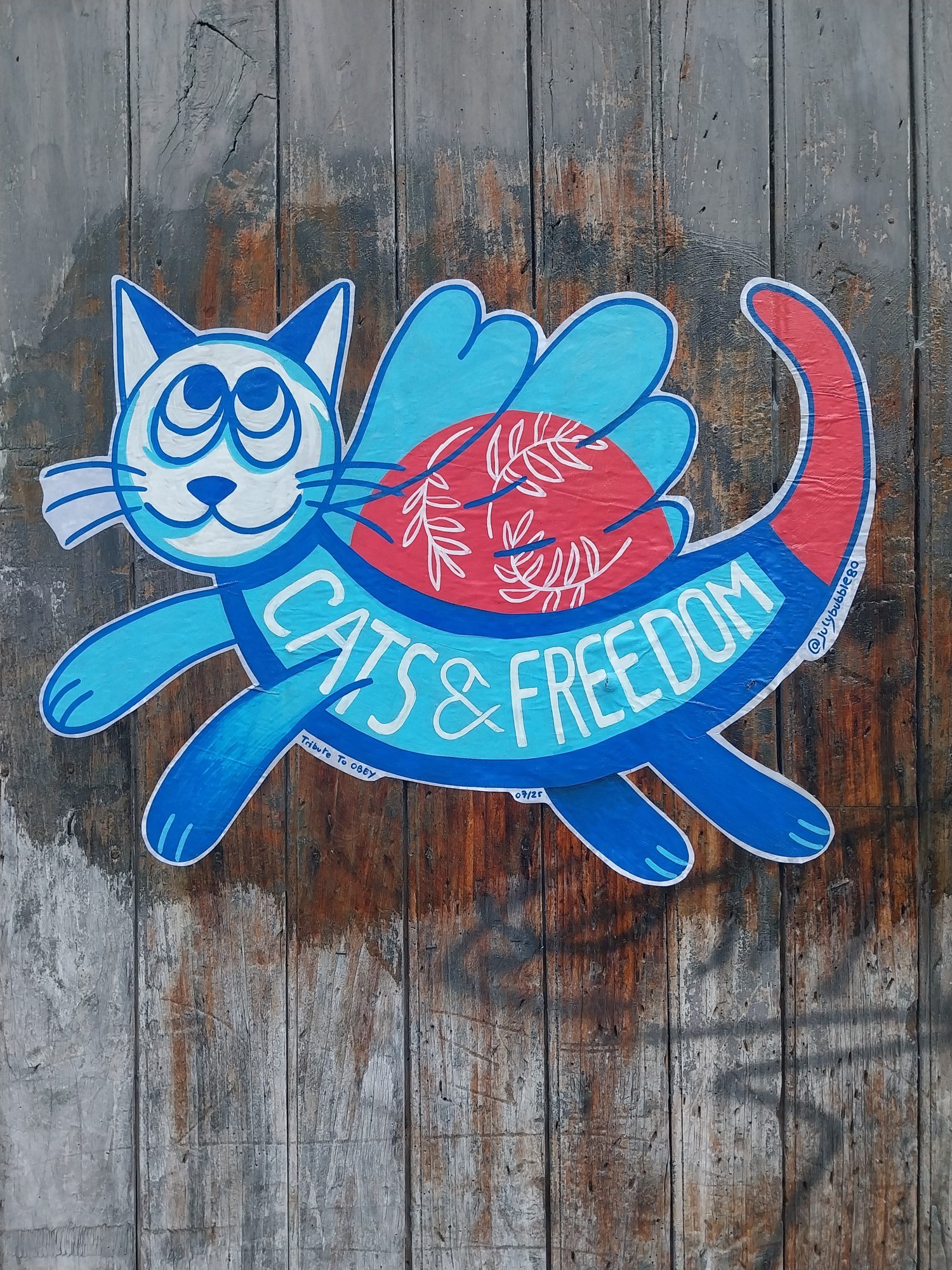 Chat bleu Cats & Freedom — Street art à Tours