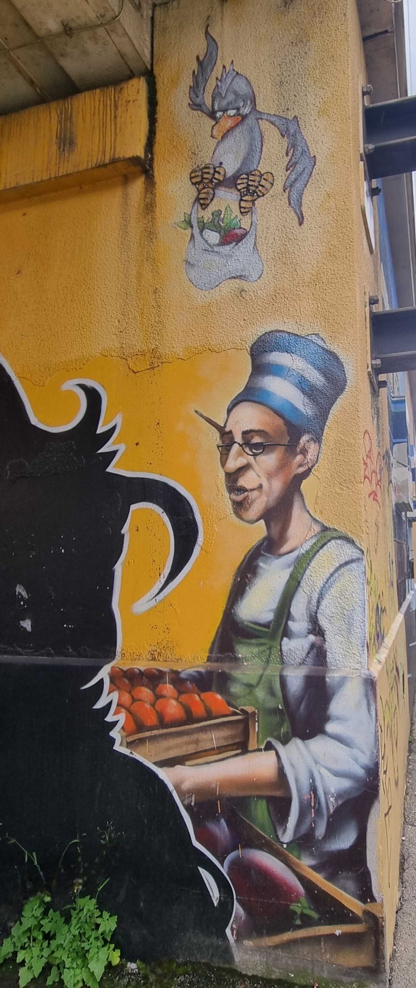 Vegetable Vendor in Striped Toque — Street art in Grenoble
