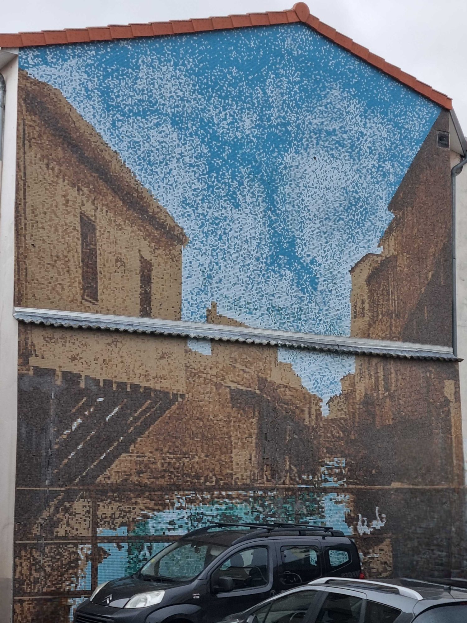 Reproduction pointilliste d'une rue ancienne — Street art à Aulnat
